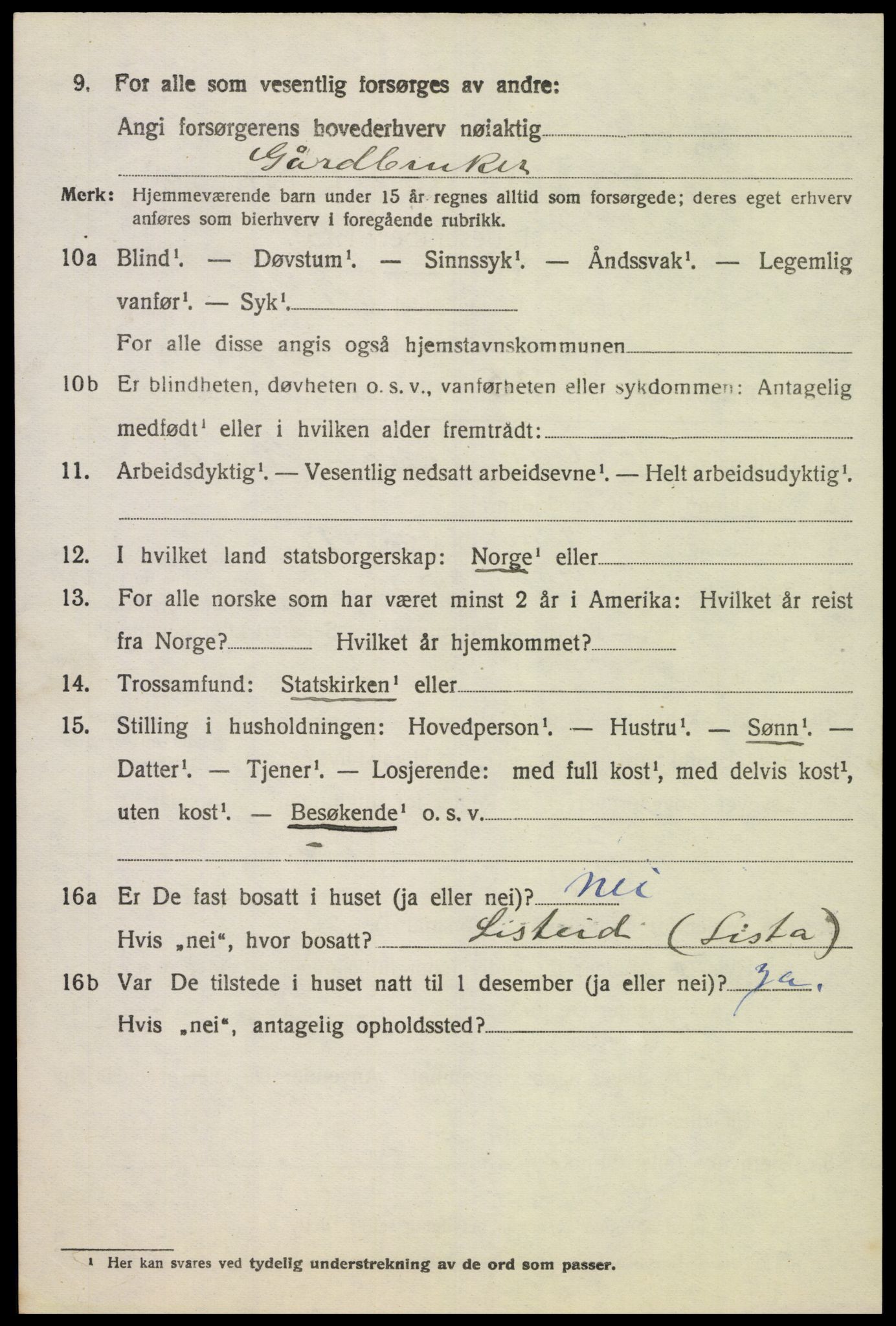 SAK, 1920 census for Lista, 1920, p. 4686