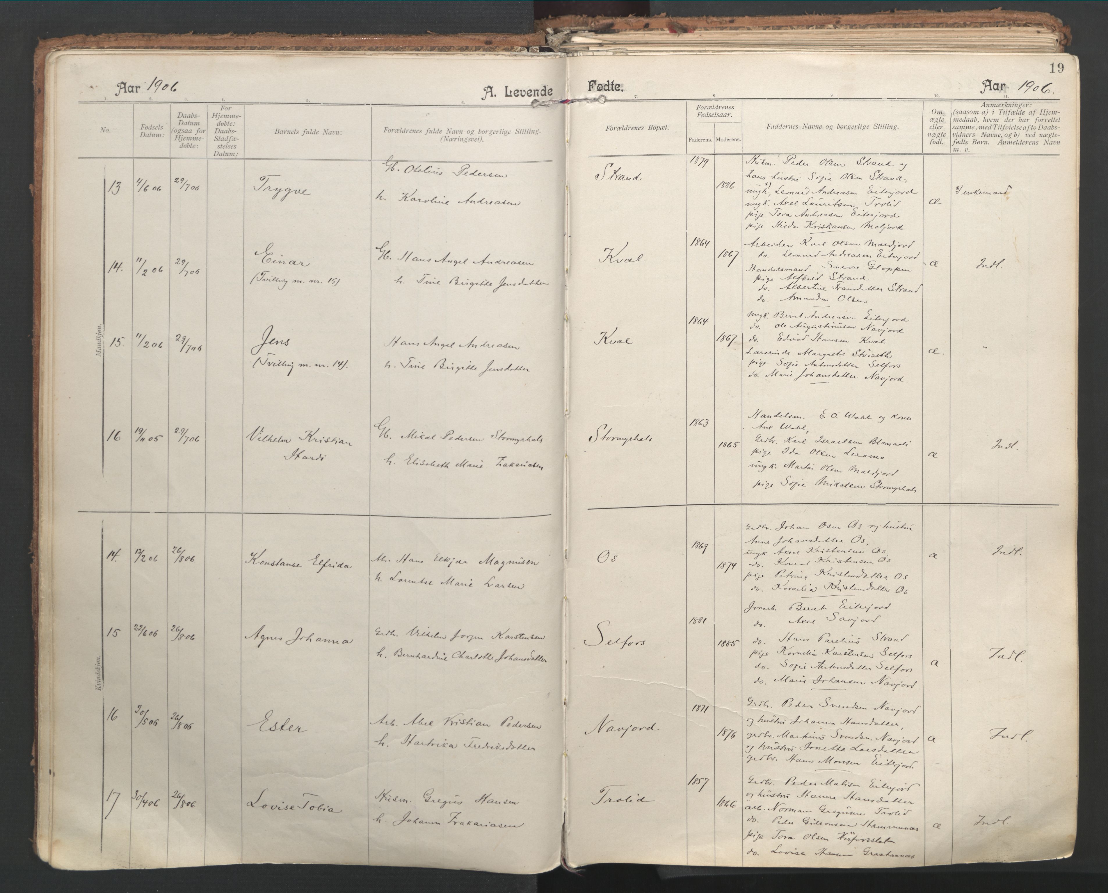 Ministerialprotokoller, klokkerbøker og fødselsregistre - Nordland, AV/SAT-A-1459/846/L0647: Parish register (official) no. 846A05, 1902-1915, p. 19