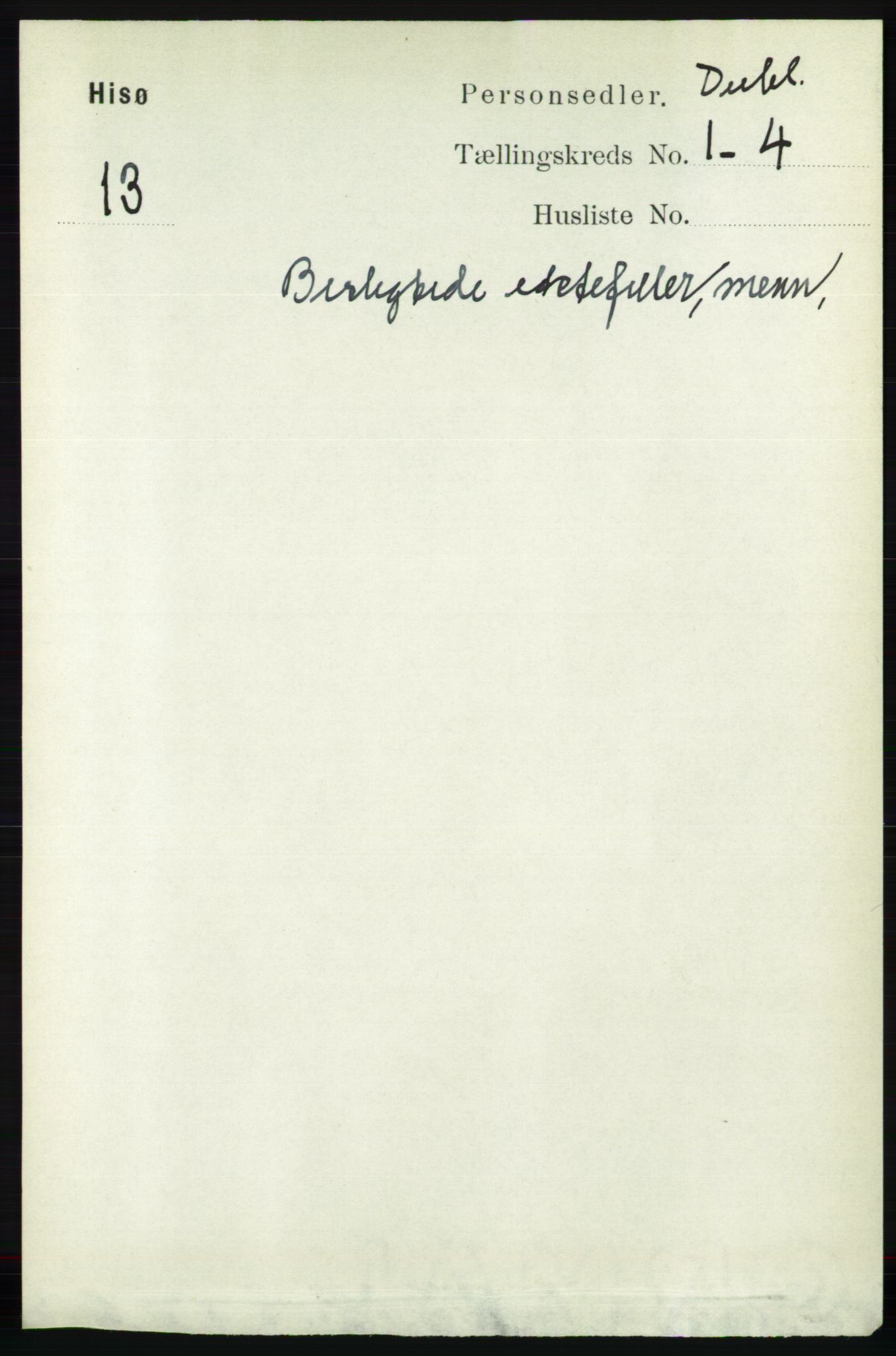 RA, Census 1891 for Nedenes amt: Gjenparter av personsedler for beslektede ektefeller, menn, 1891, p. 585