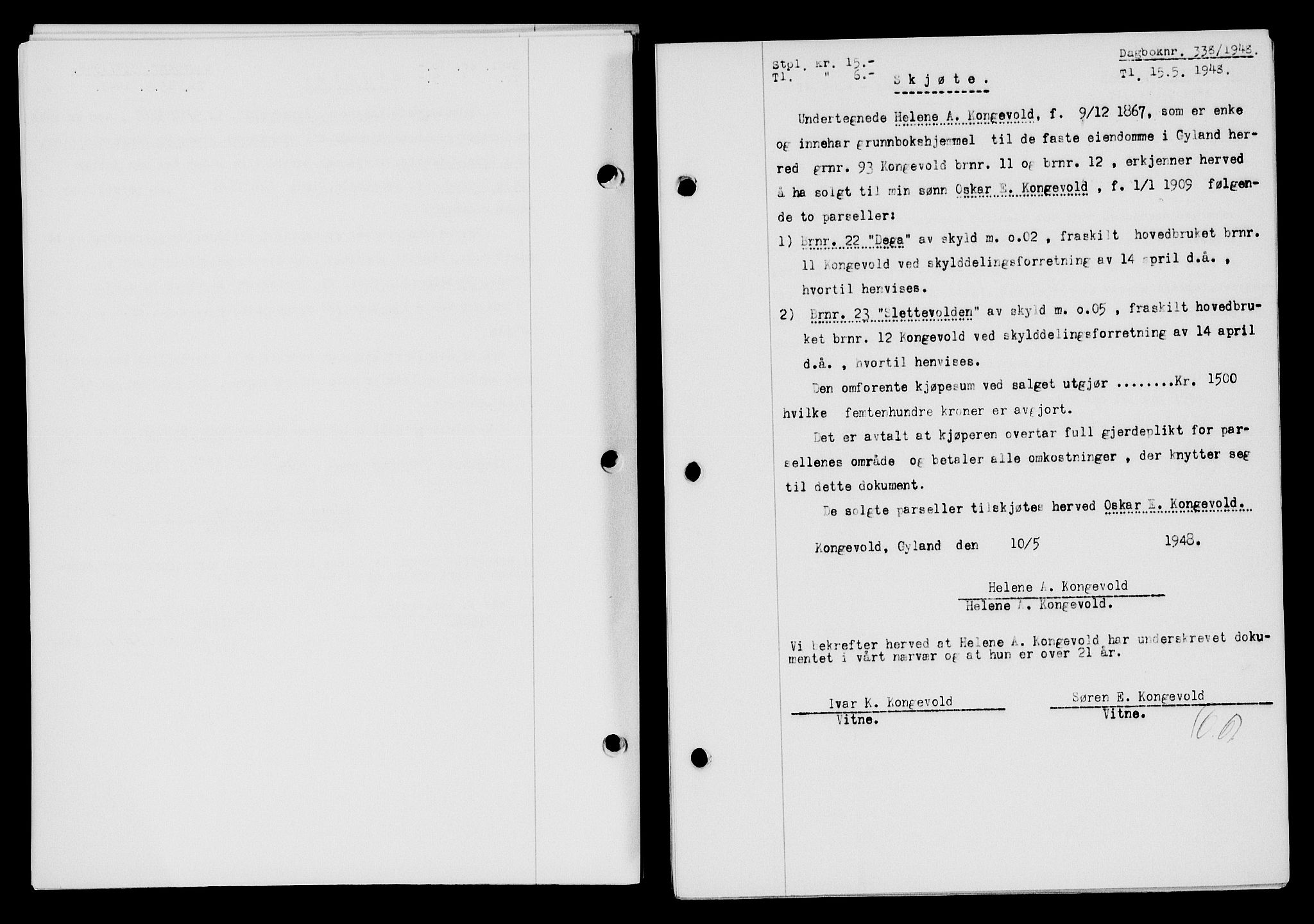 Flekkefjord sorenskriveri, SAK/1221-0001/G/Gb/Gba/L0063: Mortgage book no. A-11, 1947-1948, Diary no: : 338/1948