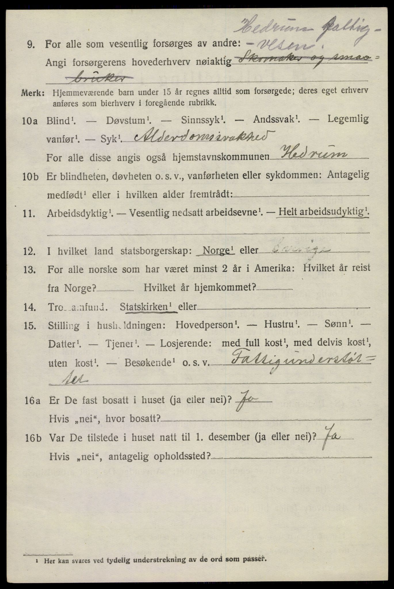 SAKO, 1920 census for Tjølling, 1920, p. 7482