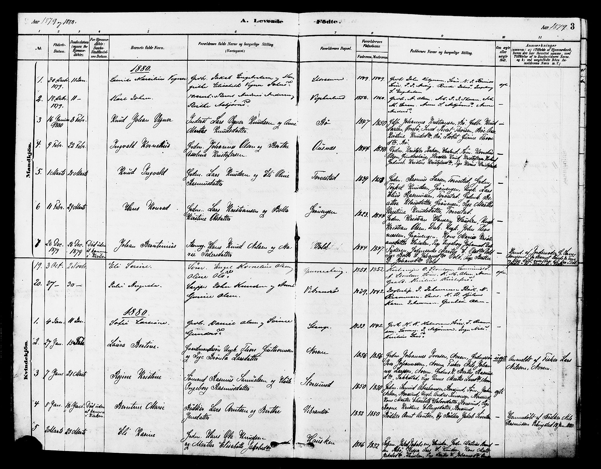 Torvastad sokneprestkontor, SAST/A -101857/H/Ha/Haa/L0014: Parish register (official) no. A 13, 1879-1888, p. 3
