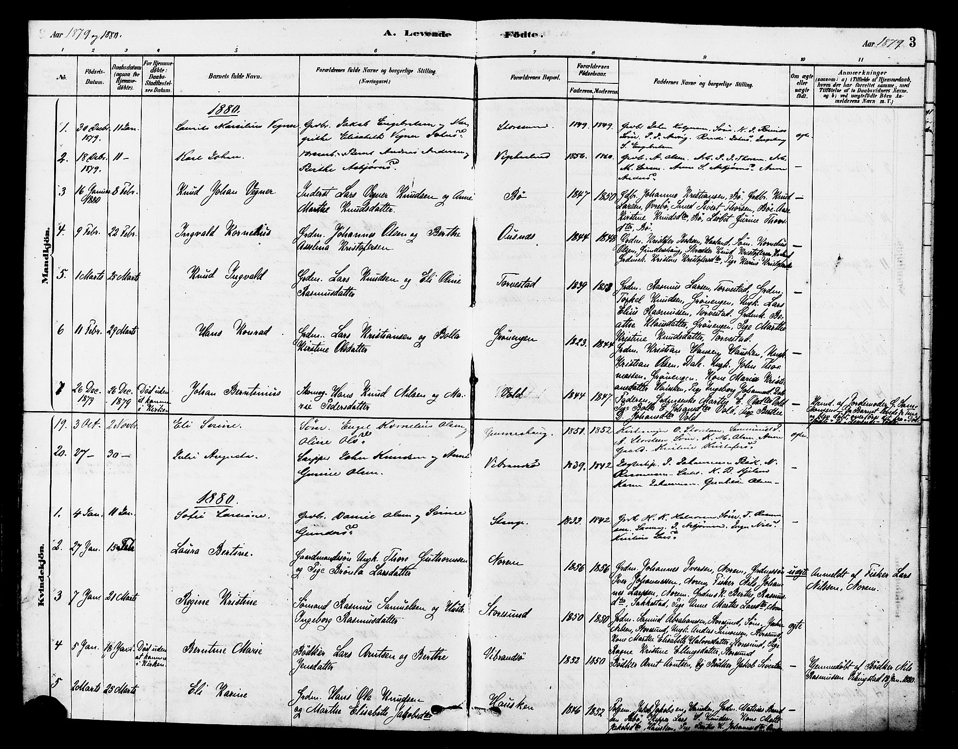 Torvastad sokneprestkontor, AV/SAST-A -101857/H/Ha/Haa/L0014: Parish register (official) no. A 13, 1879-1888, p. 3