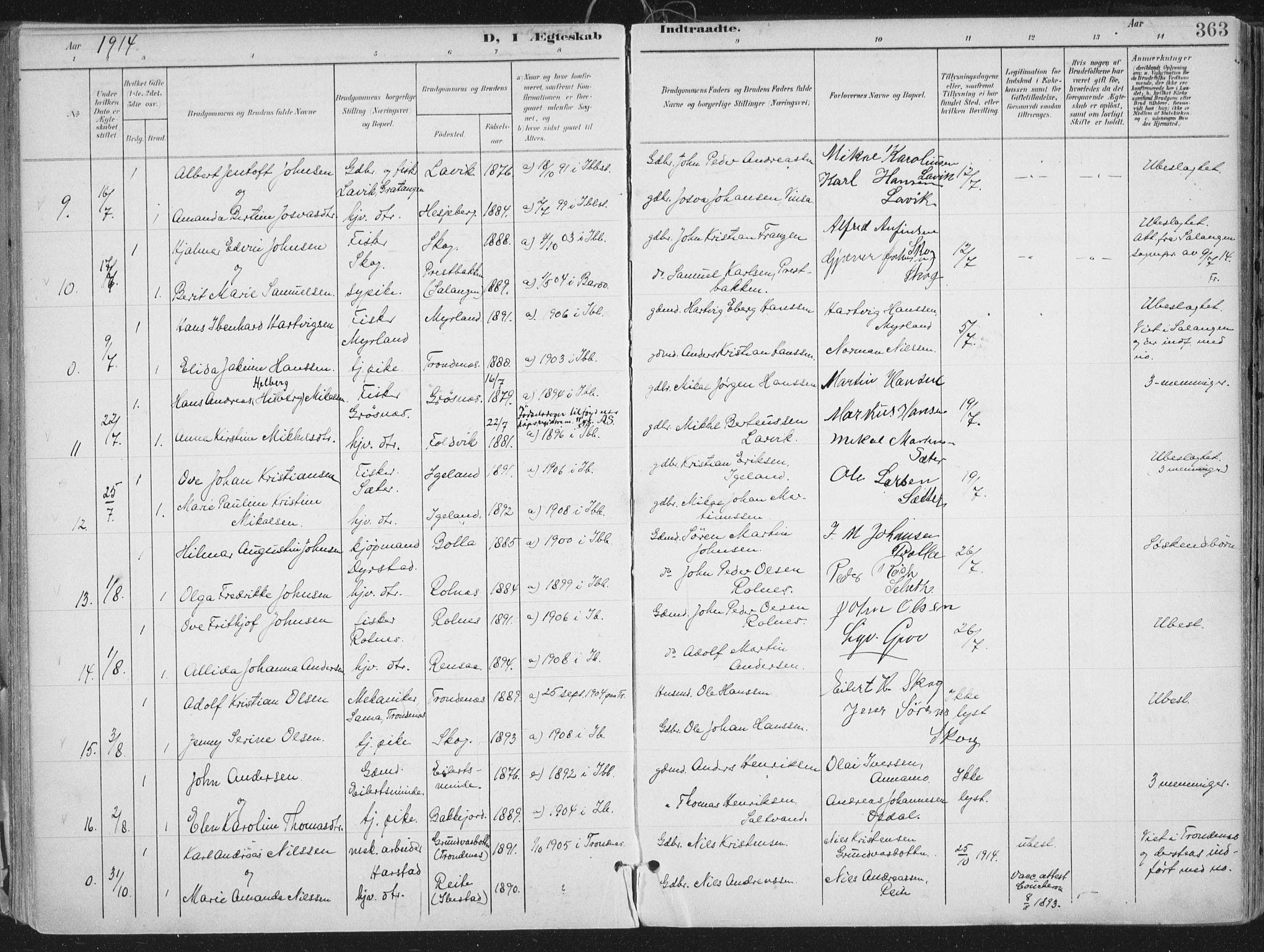 Ibestad sokneprestembete, SATØ/S-0077/H/Ha/Haa/L0017kirke: Parish register (official) no. 17, 1901-1914, p. 363