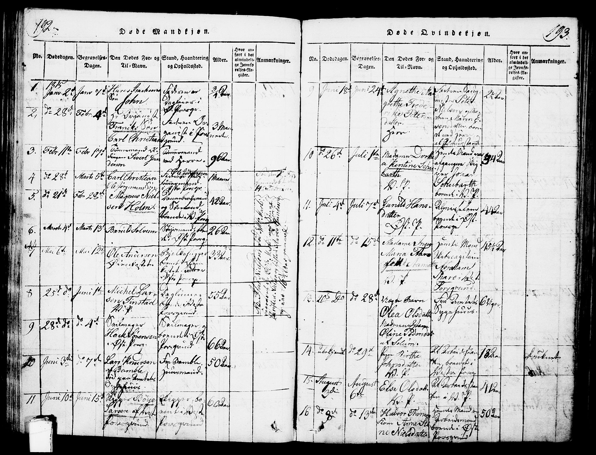 Porsgrunn kirkebøker , SAKO/A-104/G/Gb/L0001: Parish register (copy) no. II 1, 1817-1828, p. 192-193