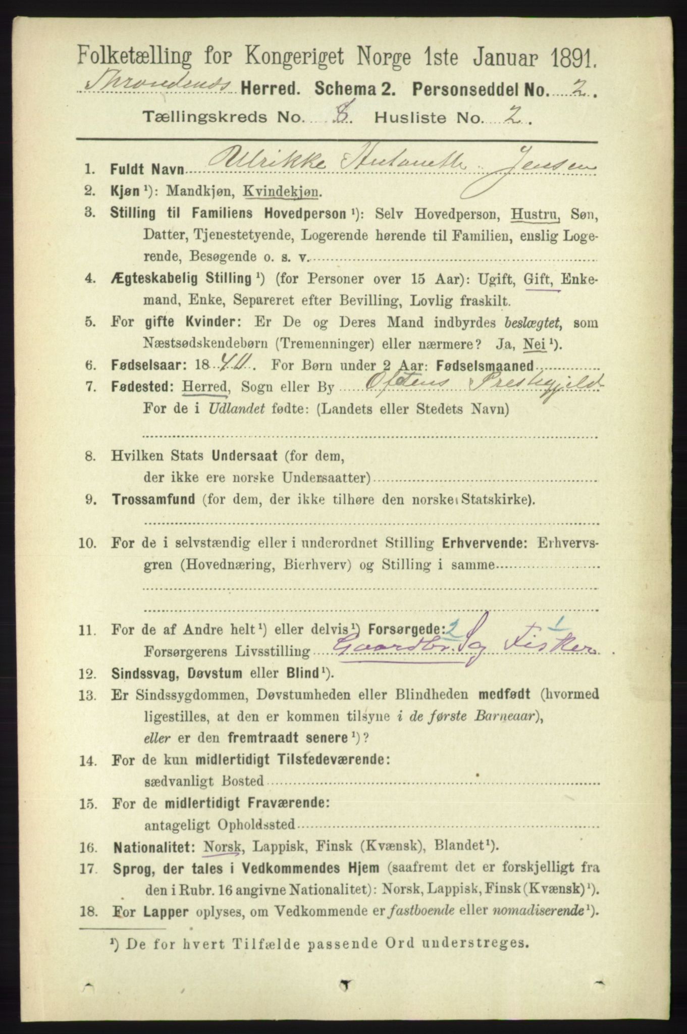 RA, 1891 census for 1914 Trondenes, 1891, p. 5772