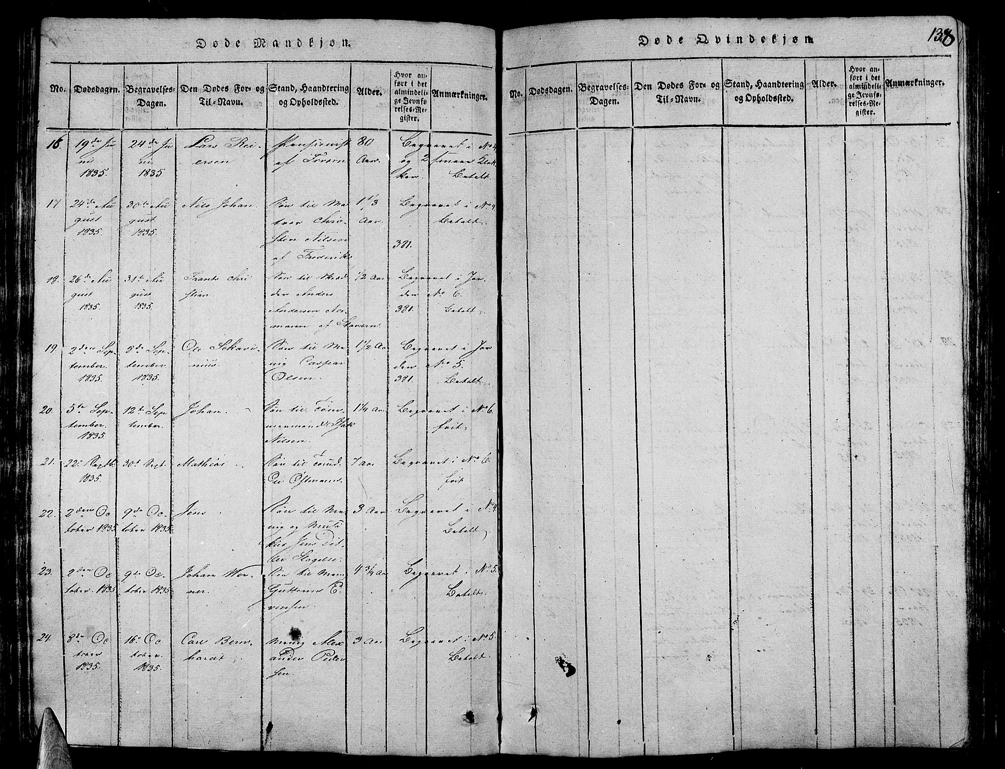 Stavern kirkebøker, SAKO/A-318/G/Ga/L0001: Parish register (copy) no. 1, 1817-1841, p. 138
