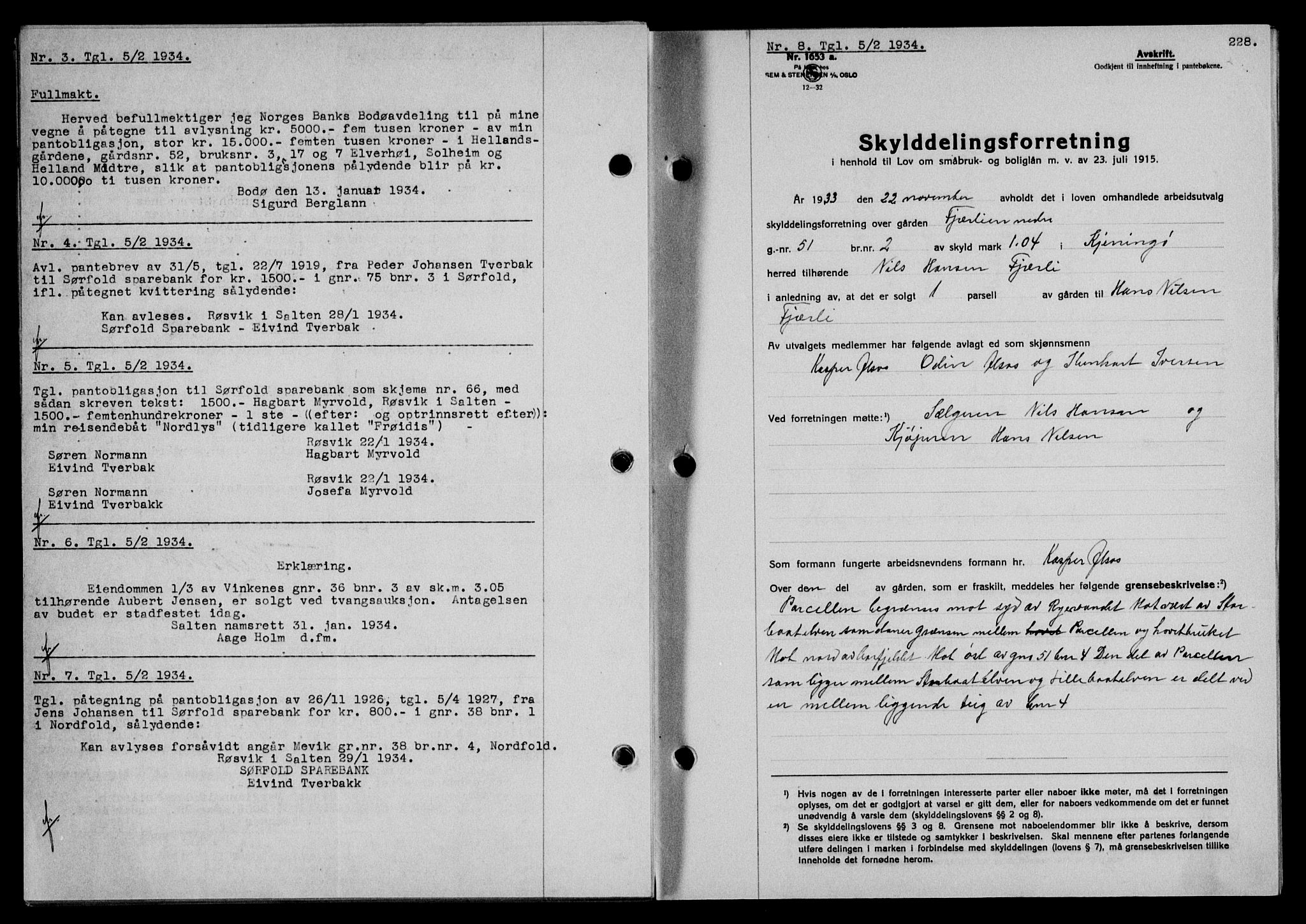 Salten sorenskriveri, SAT/A-4578/1/2/2C/L0064: Mortgage book no. 54, 1933-1934, Deed date: 05.02.1934