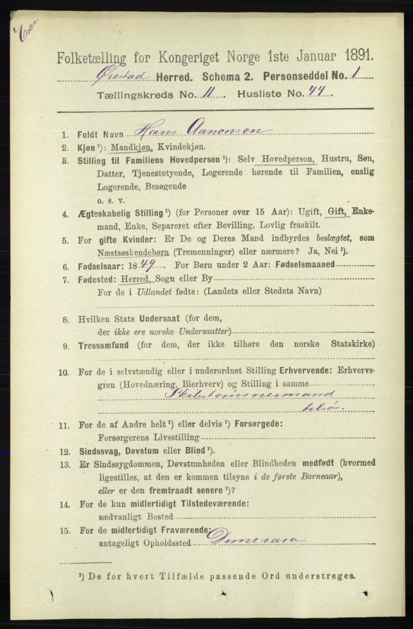 RA, Census 1891 for Nedenes amt: Gjenparter av personsedler for beslektede ektefeller, menn, 1891, p. 670