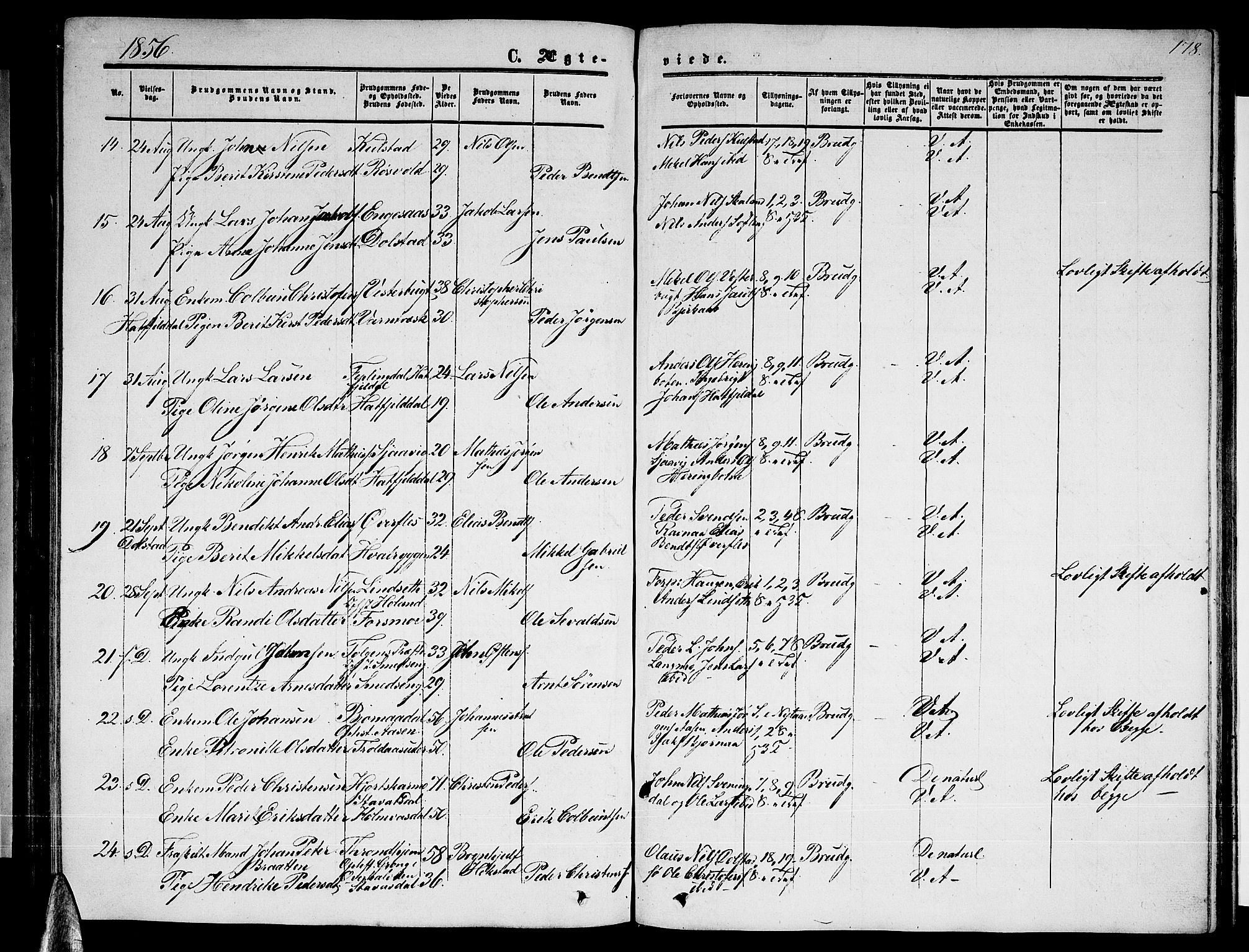 Ministerialprotokoller, klokkerbøker og fødselsregistre - Nordland, SAT/A-1459/820/L0301: Parish register (copy) no. 820C03, 1851-1858, p. 178