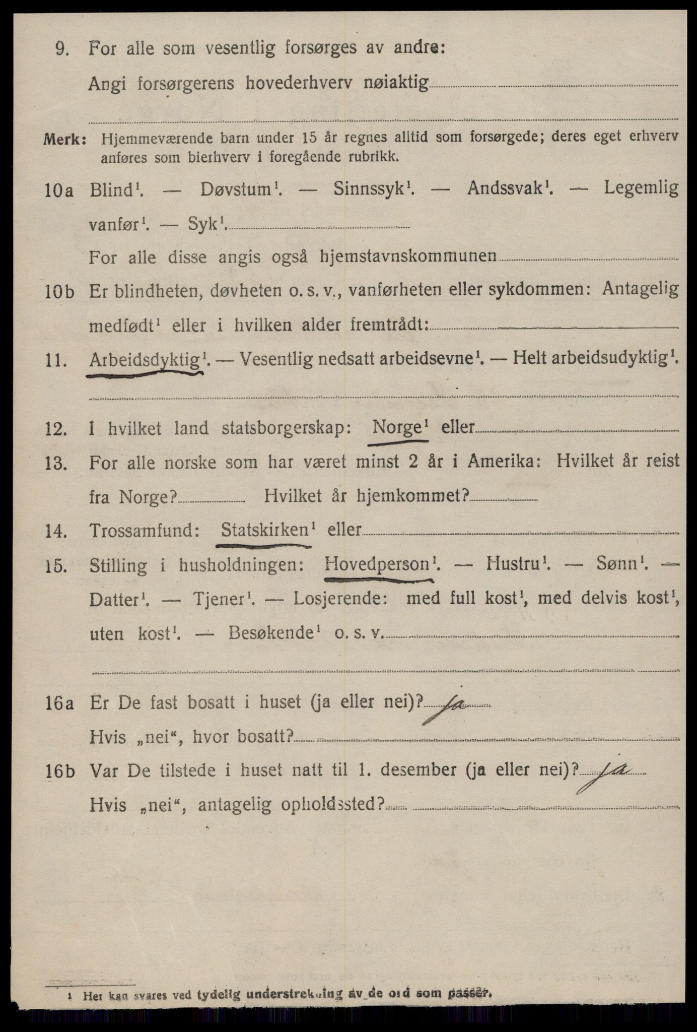 SAT, 1920 census for Hopen, 1920, p. 1499