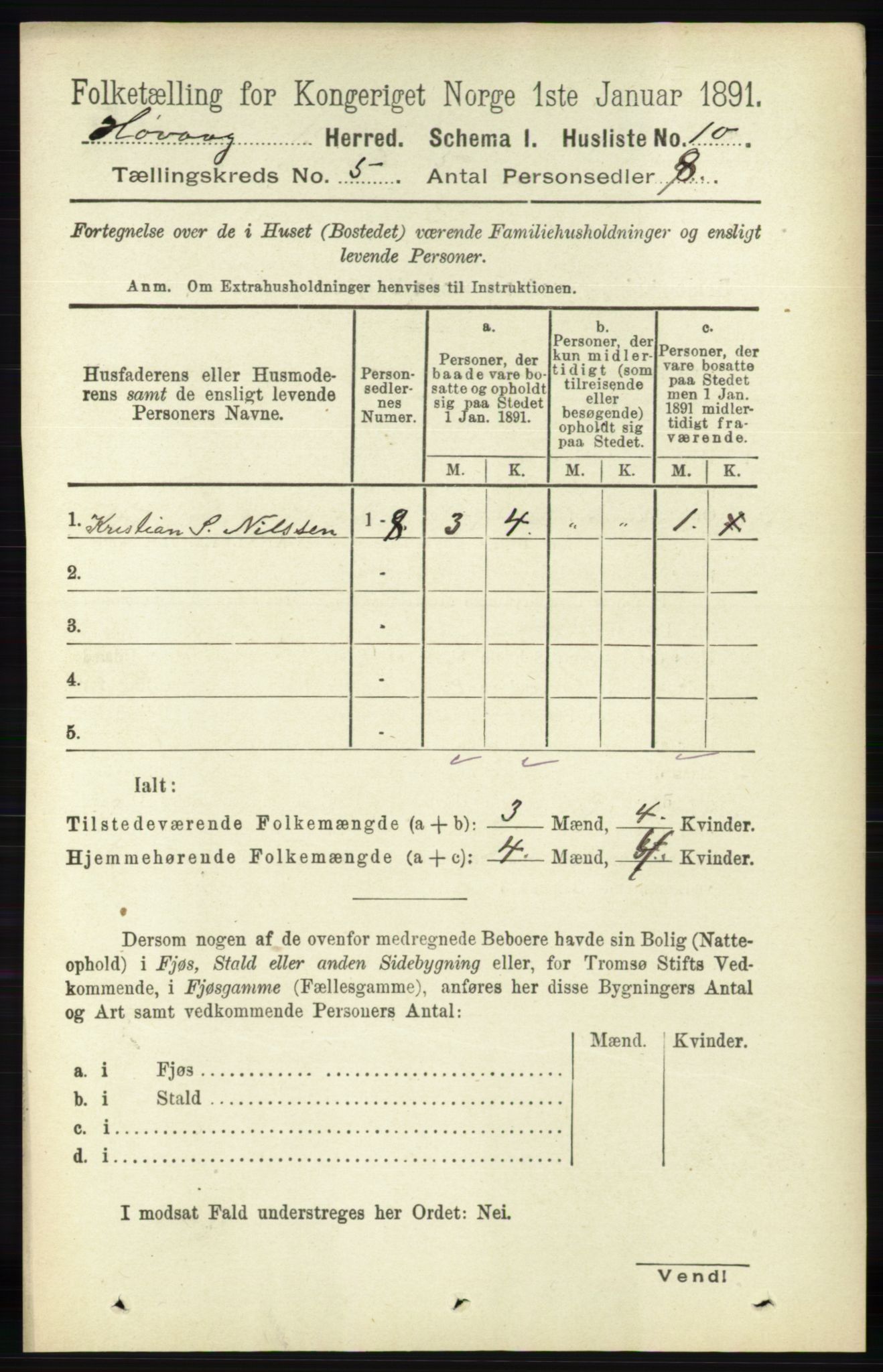 RA, 1891 census for 0927 Høvåg, 1891, p. 1795