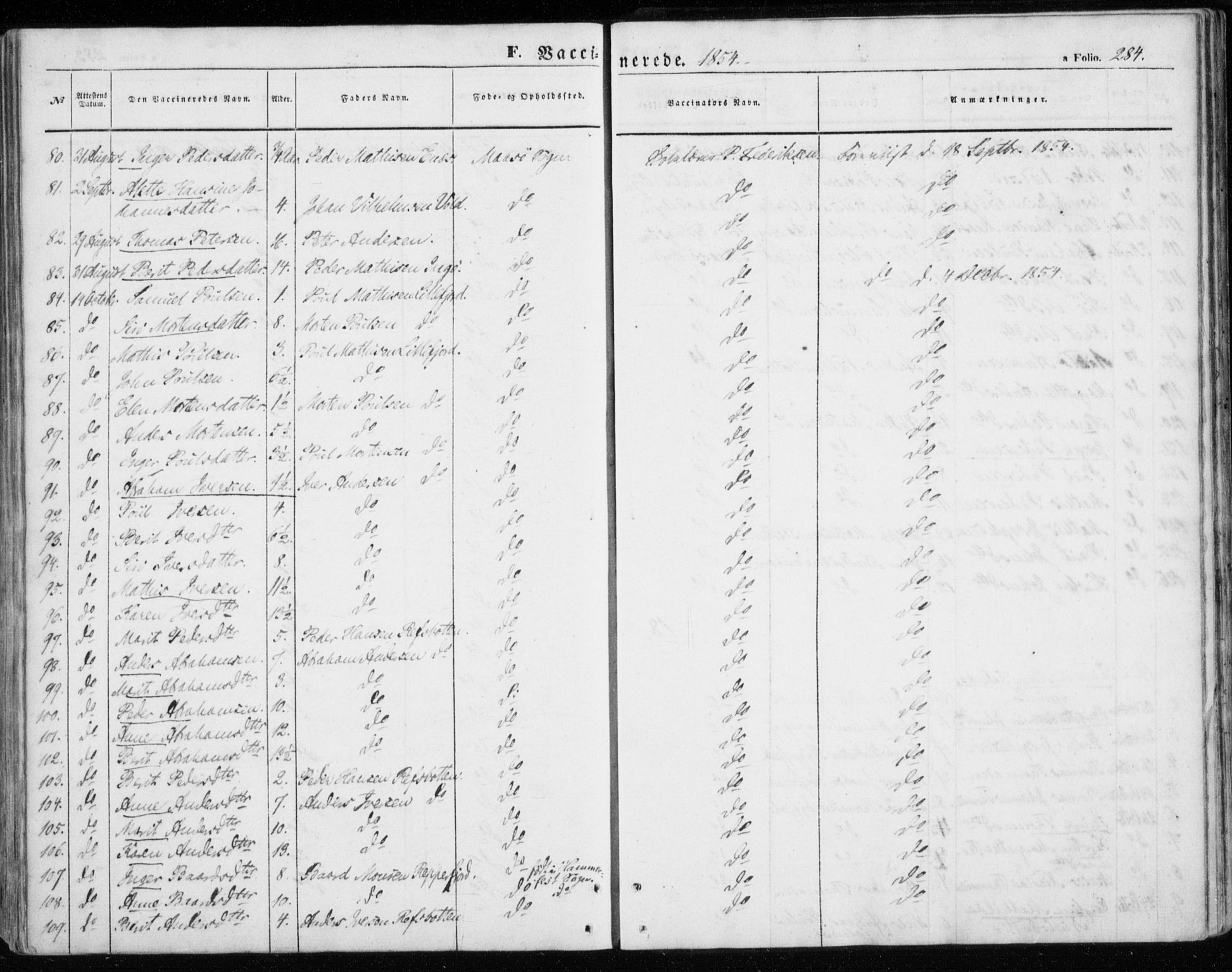 Måsøy sokneprestkontor, AV/SATØ-S-1348/H/Ha/L0002kirke: Parish register (official) no. 2, 1852-1865, p. 284