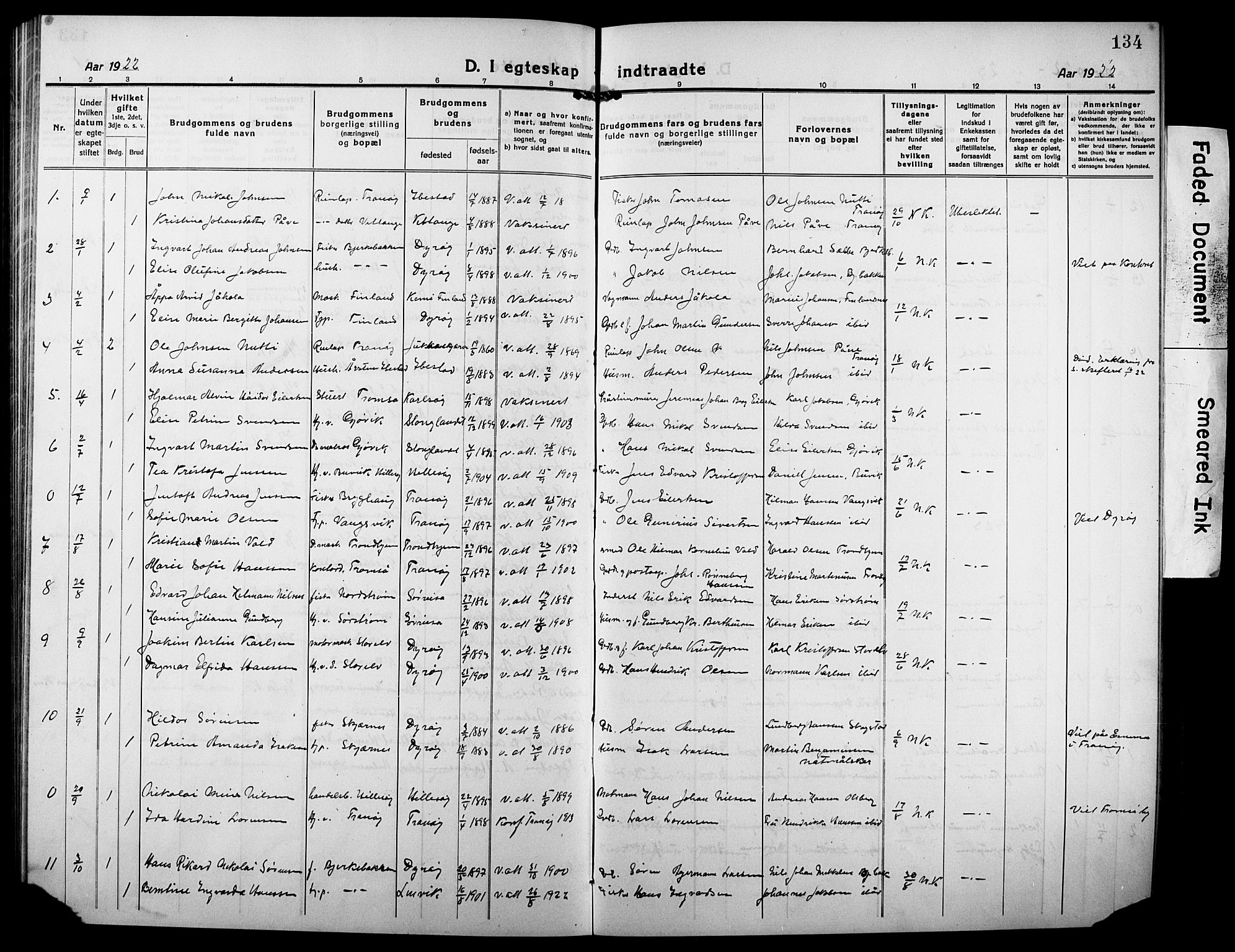 Tranøy sokneprestkontor, SATØ/S-1313/I/Ia/Iab/L0006klokker: Parish register (copy) no. 6, 1919-1932, p. 134