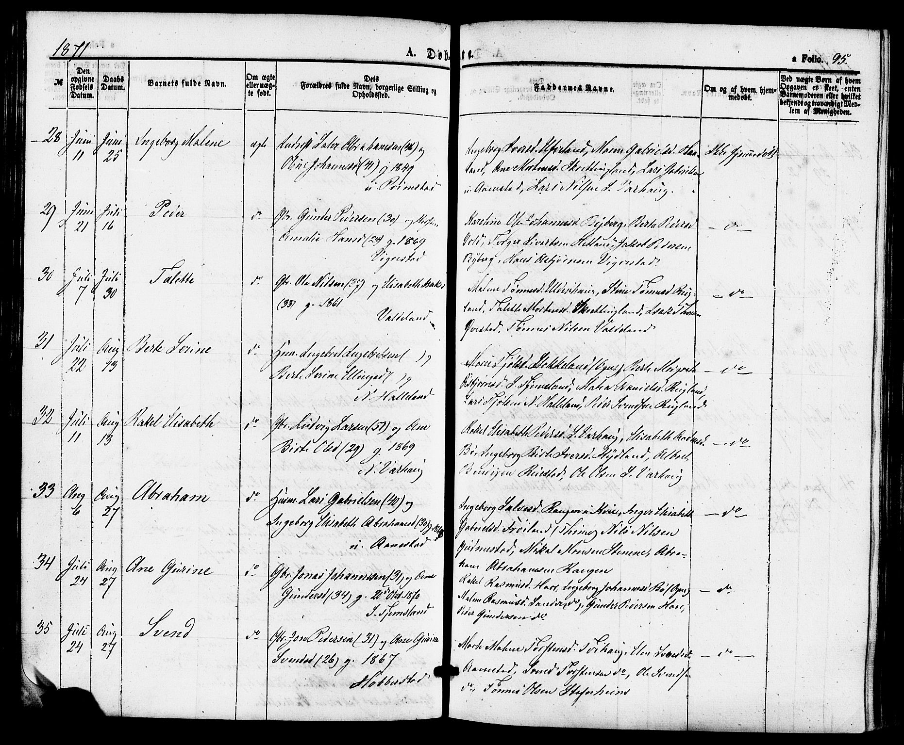 Hå sokneprestkontor, AV/SAST-A-101801/001/30BA/L0009: Parish register (official) no. A 8, 1855-1878, p. 95