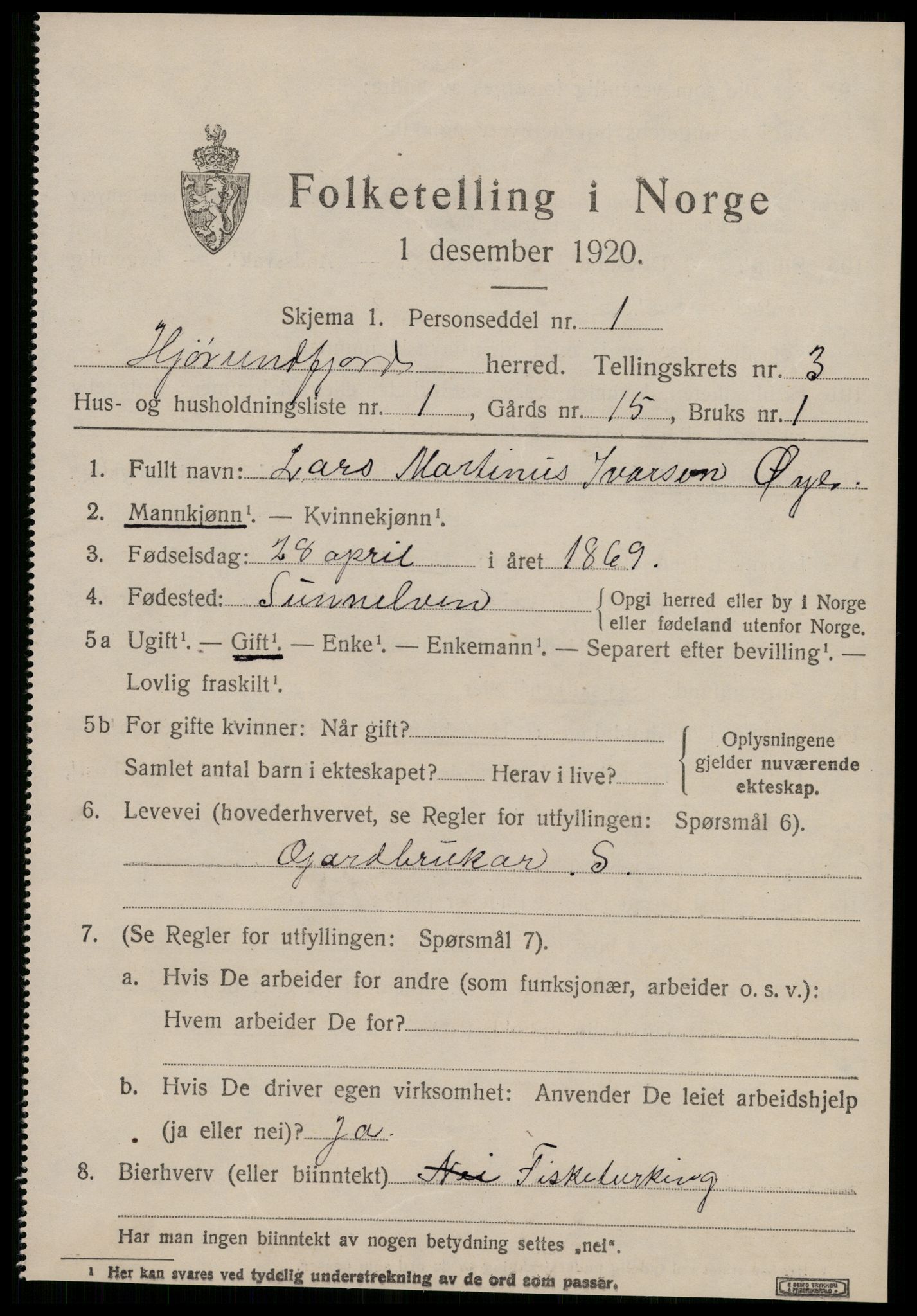 SAT, 1920 census for Hjørundfjord, 1920, p. 1153