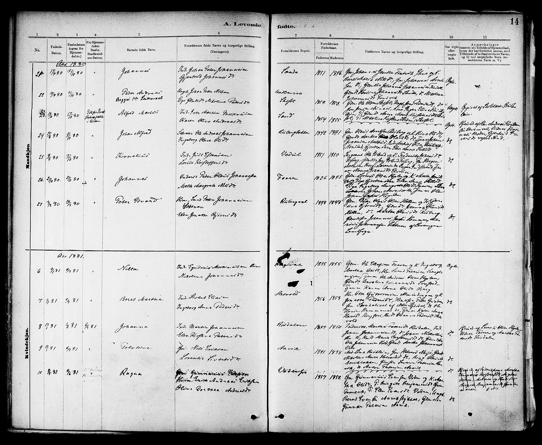 Ministerialprotokoller, klokkerbøker og fødselsregistre - Nord-Trøndelag, AV/SAT-A-1458/714/L0130: Parish register (official) no. 714A01, 1878-1895, p. 14