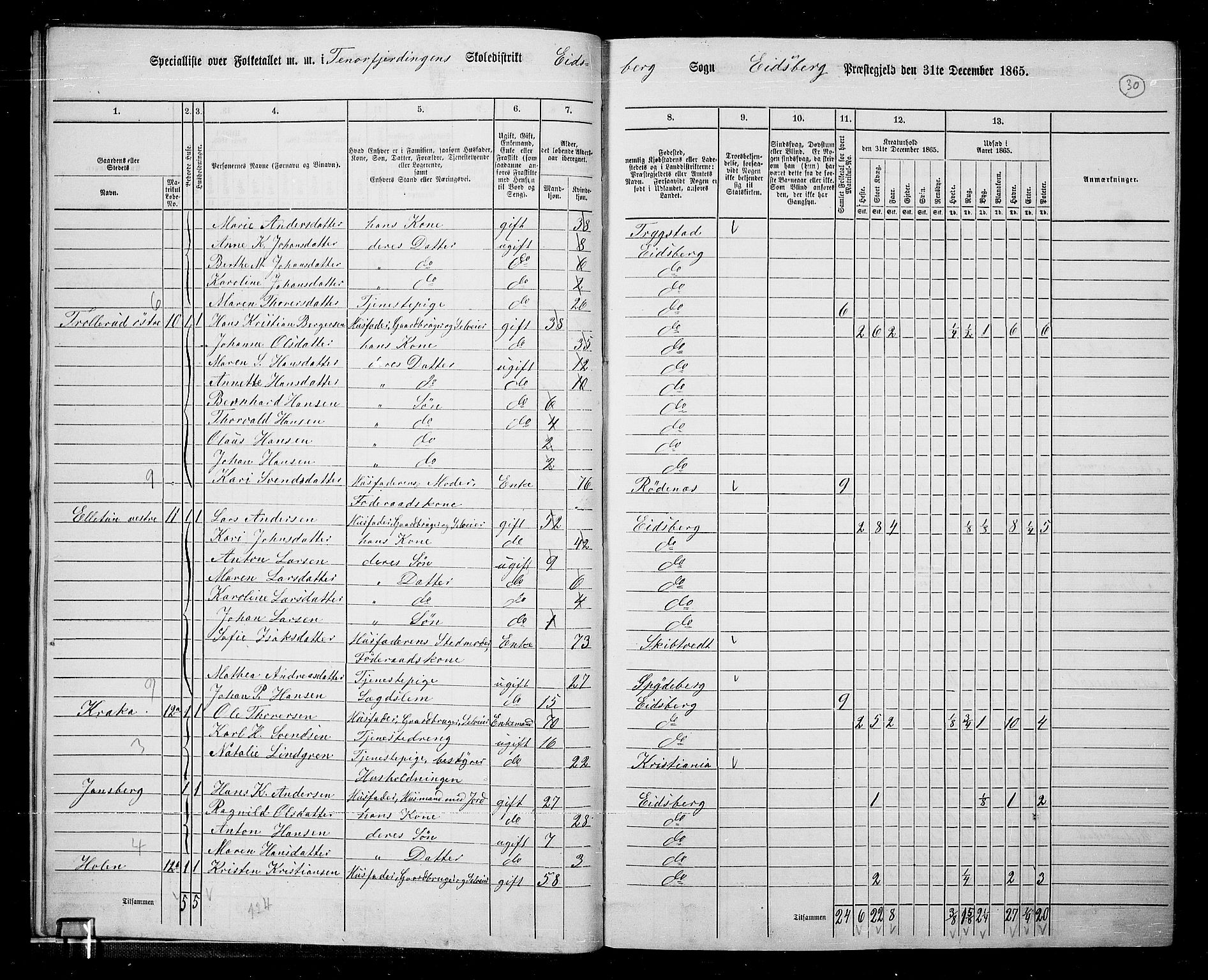 RA, 1865 census for Eidsberg, 1865, p. 25