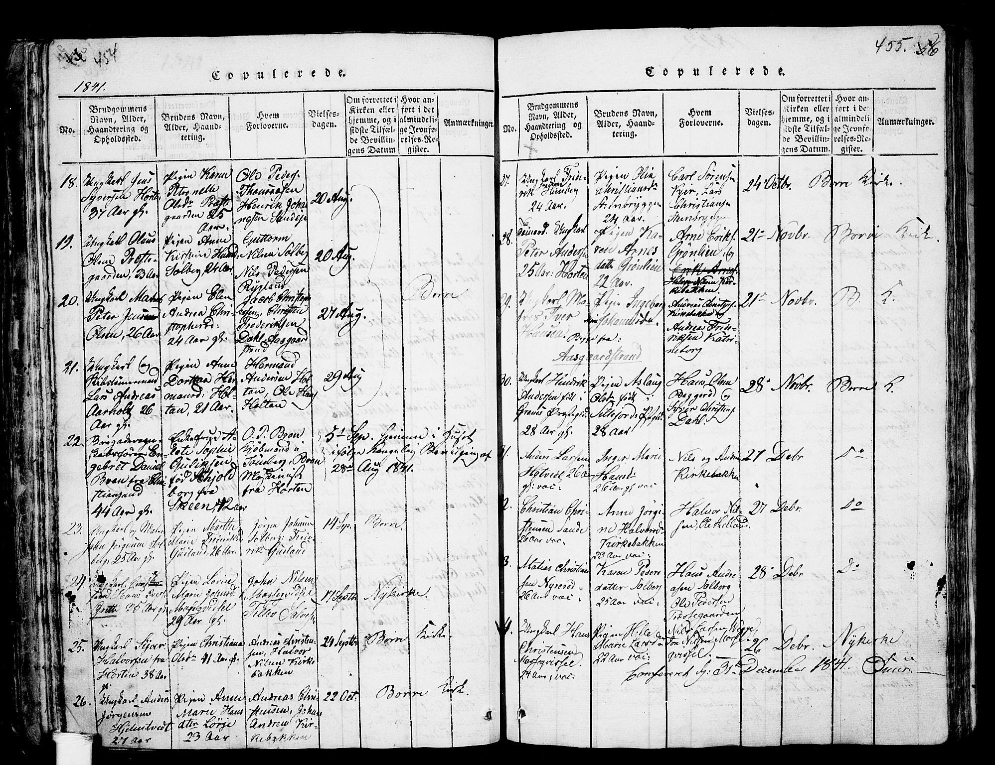 Borre kirkebøker, SAKO/A-338/G/Ga/L0001: Parish register (copy) no. I 1, 1815-1851, p. 454-455