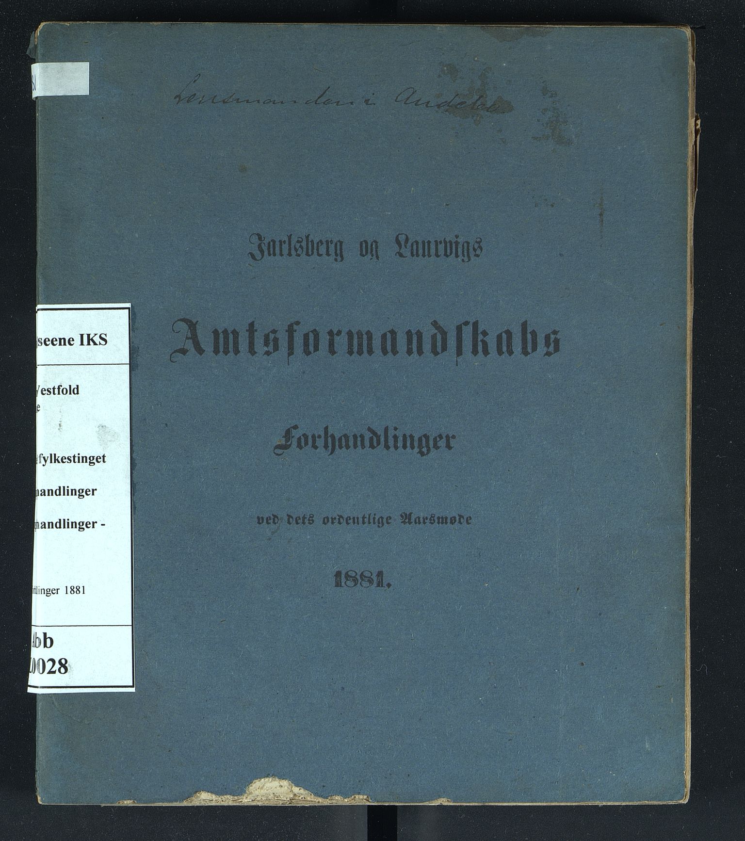 Vestfold fylkeskommune. Fylkestinget, VEMU/A-1315/A/Ab/Abb/L0028: Fylkestingsforhandlinger, 1881