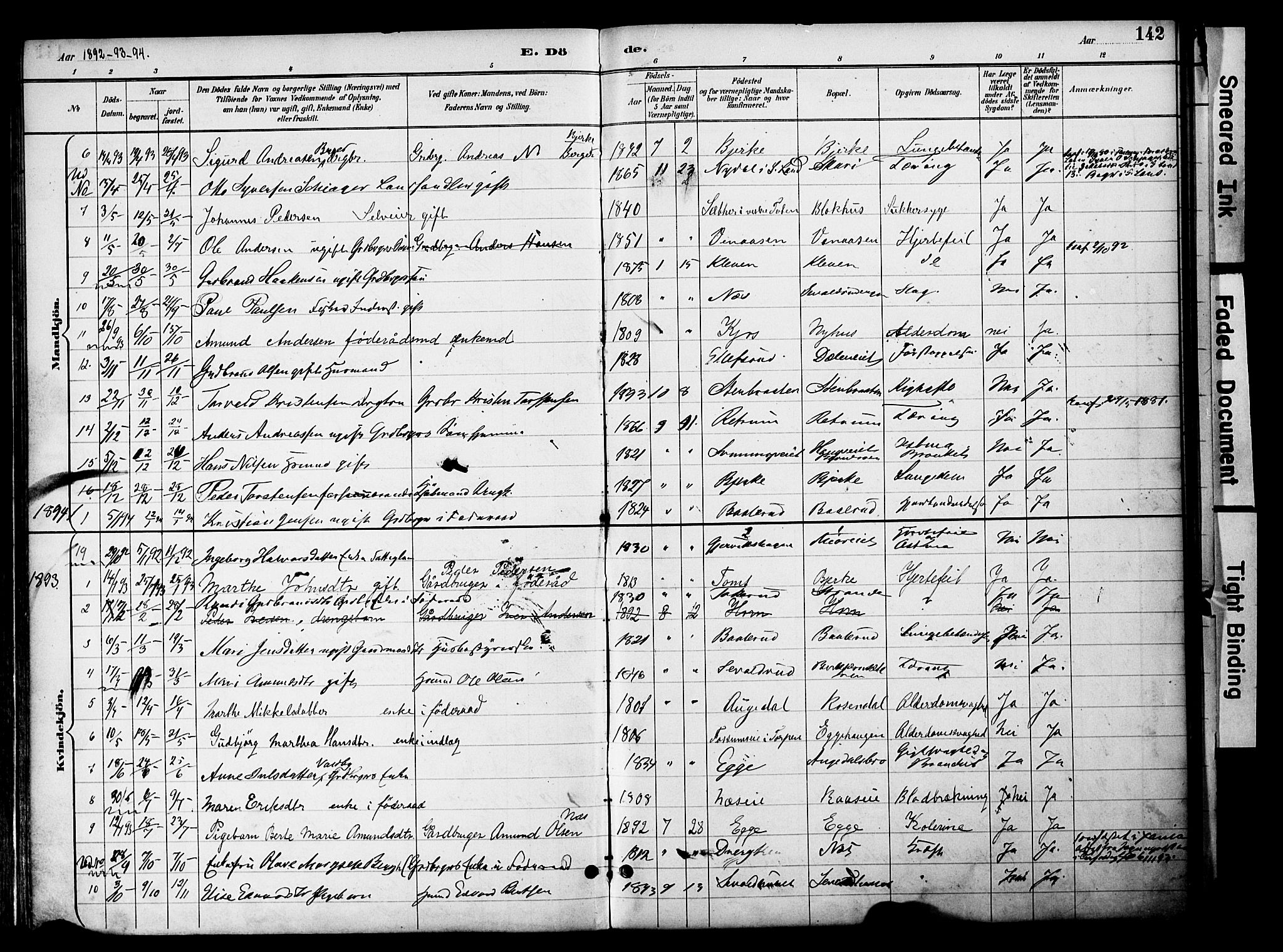 Gran prestekontor, SAH/PREST-112/H/Ha/Haa/L0020: Parish register (official) no. 20, 1889-1899, p. 142