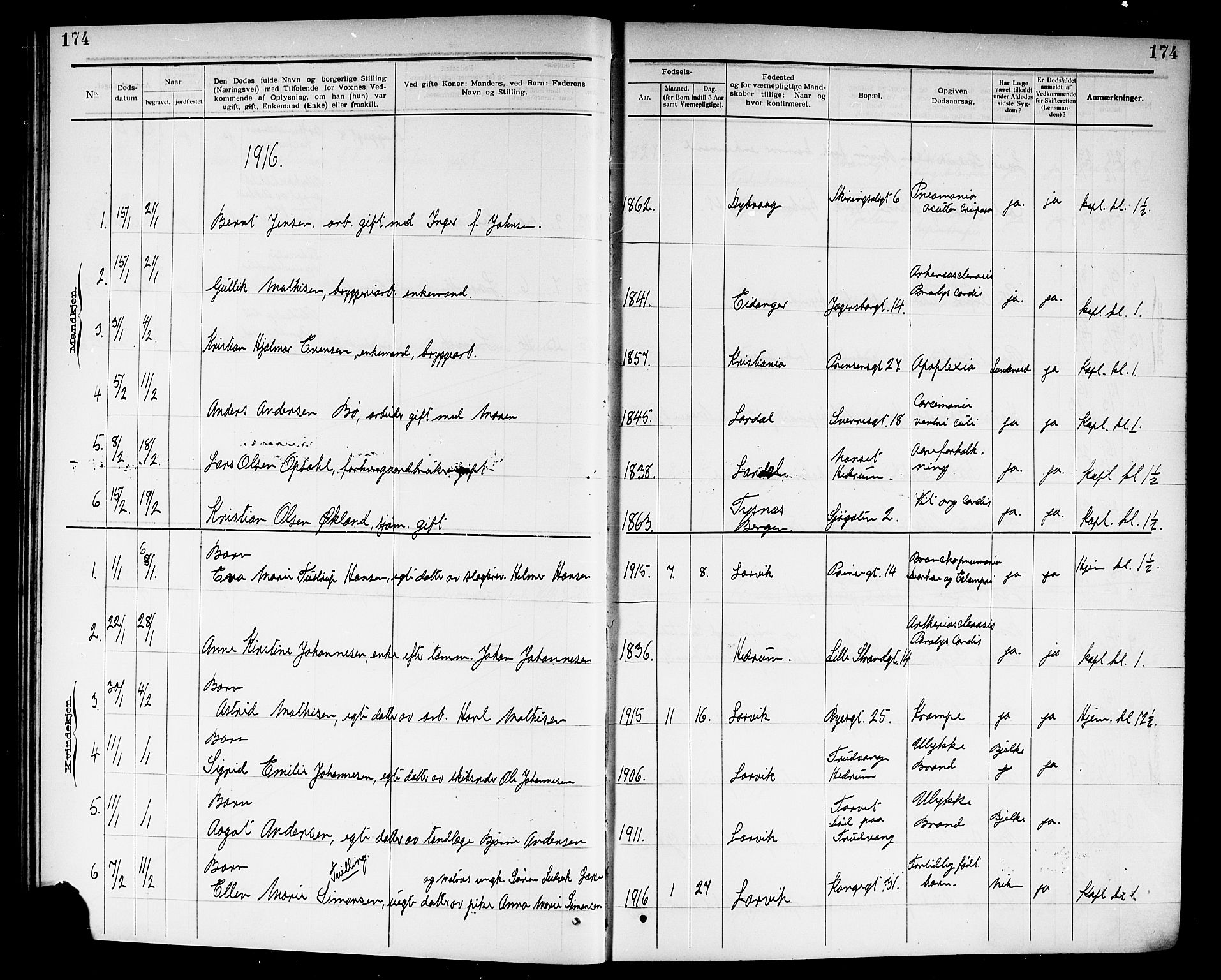 Larvik kirkebøker, SAKO/A-352/G/Ga/L0007: Parish register (copy) no. I 7, 1888-1918, p. 174