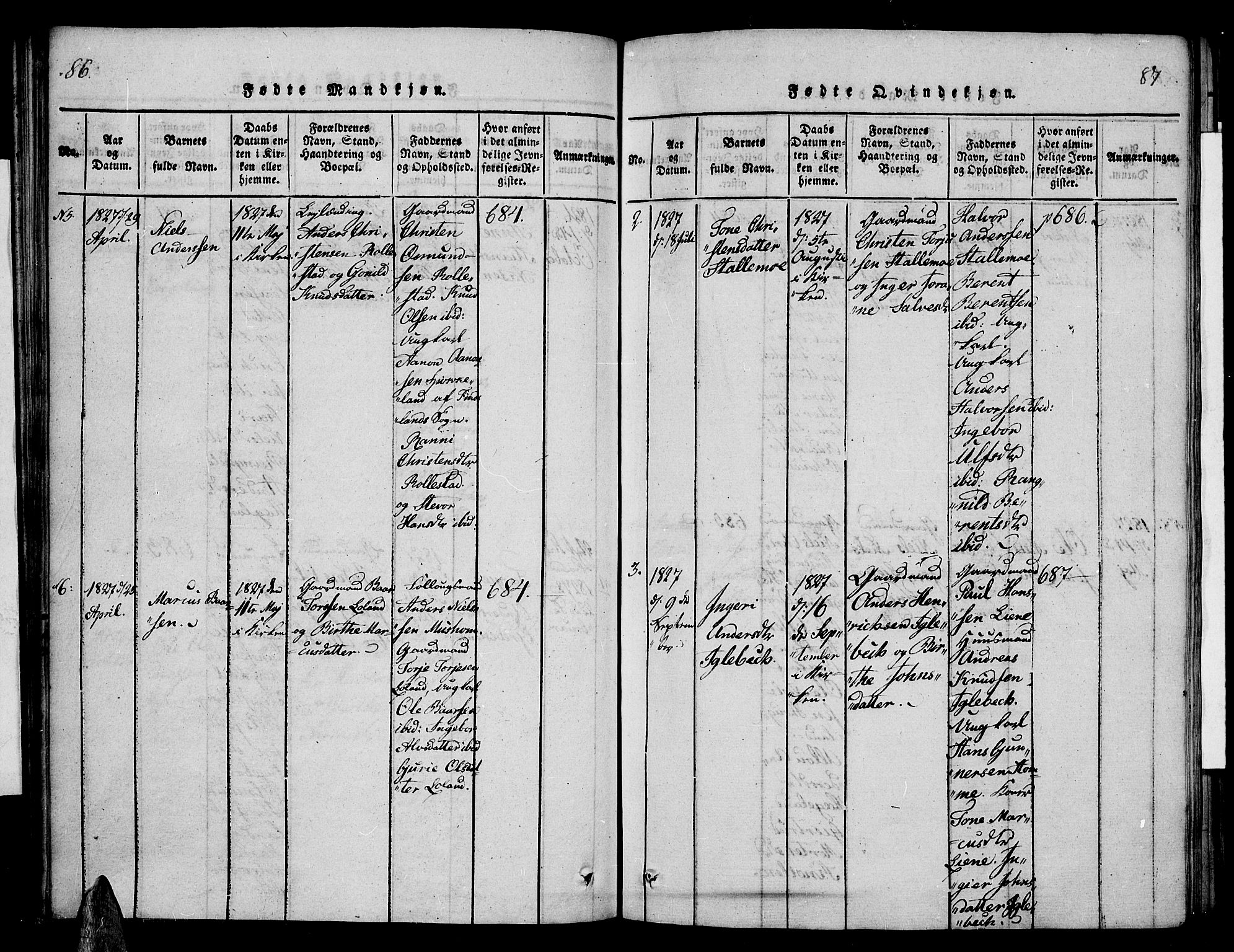 Vennesla sokneprestkontor, AV/SAK-1111-0045/Fa/Fac/L0003: Parish register (official) no. A 3, 1820-1834, p. 86-87