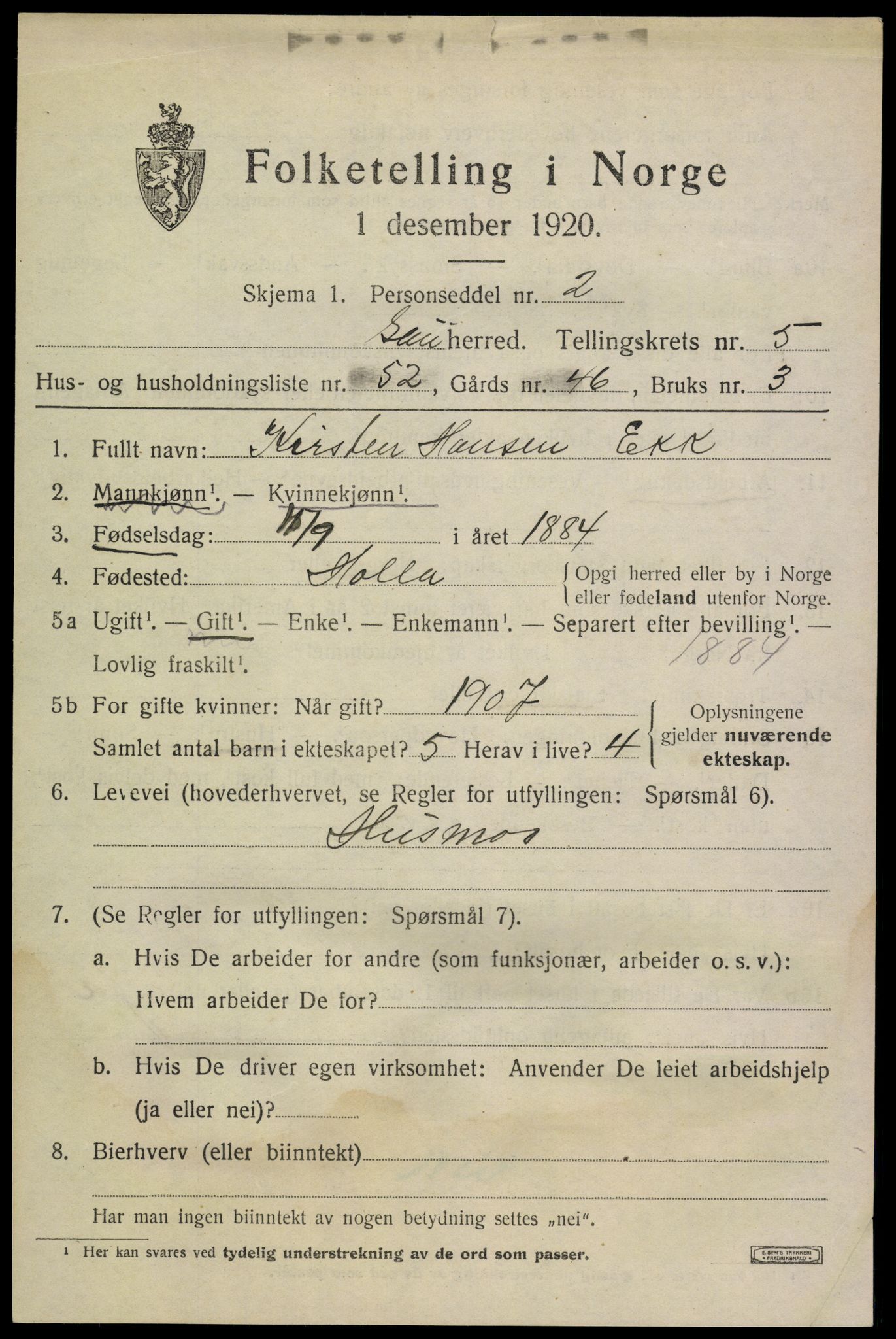 SAKO, 1920 census for Sauherad, 1920, p. 5057