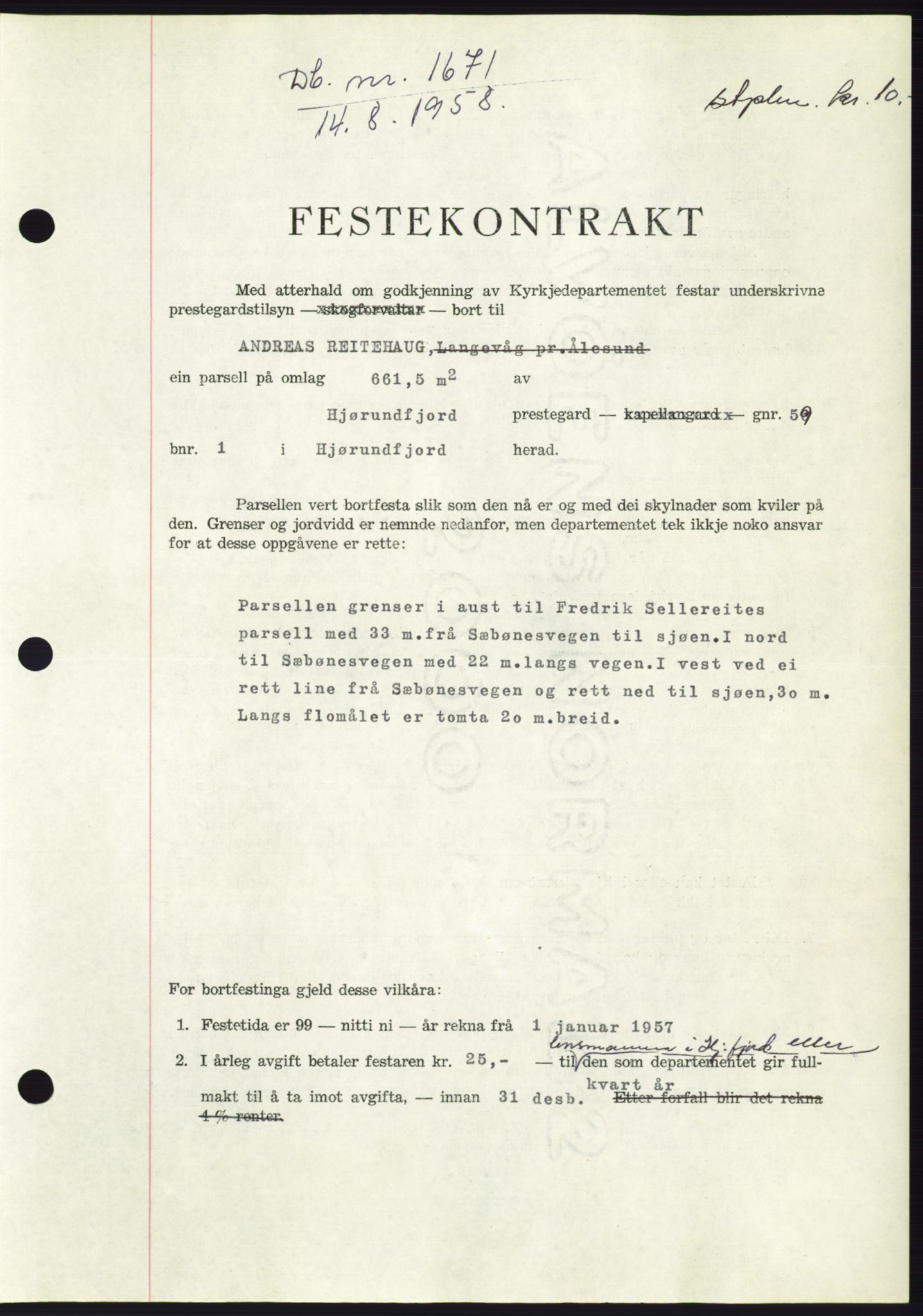 Søre Sunnmøre sorenskriveri, AV/SAT-A-4122/1/2/2C/L0110: Mortgage book no. 36A, 1958-1958, Diary no: : 1671/1958