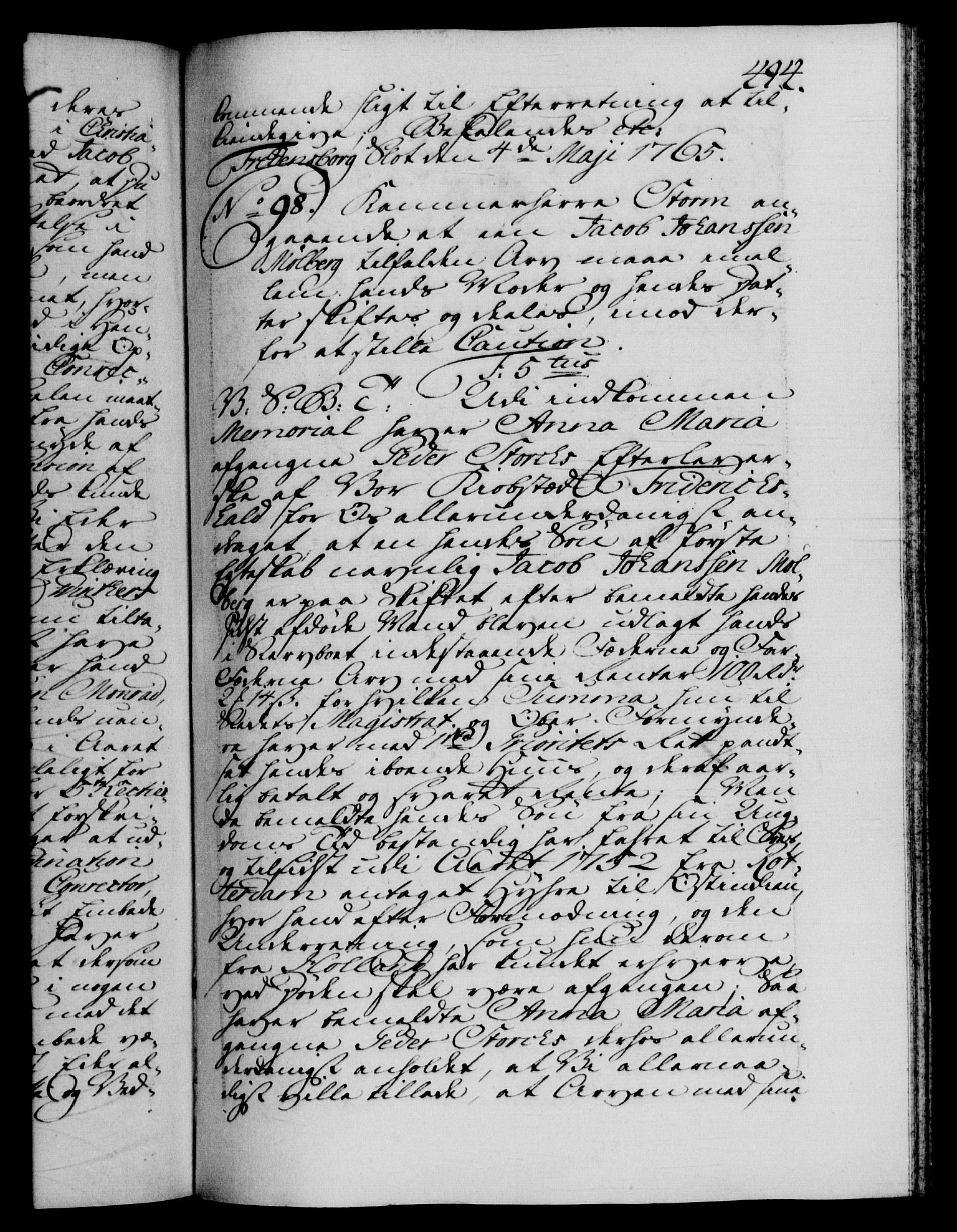 Danske Kanselli 1572-1799, RA/EA-3023/F/Fc/Fca/Fcab/L0037: Norske tegnelser, 1762-1766, p. 494a