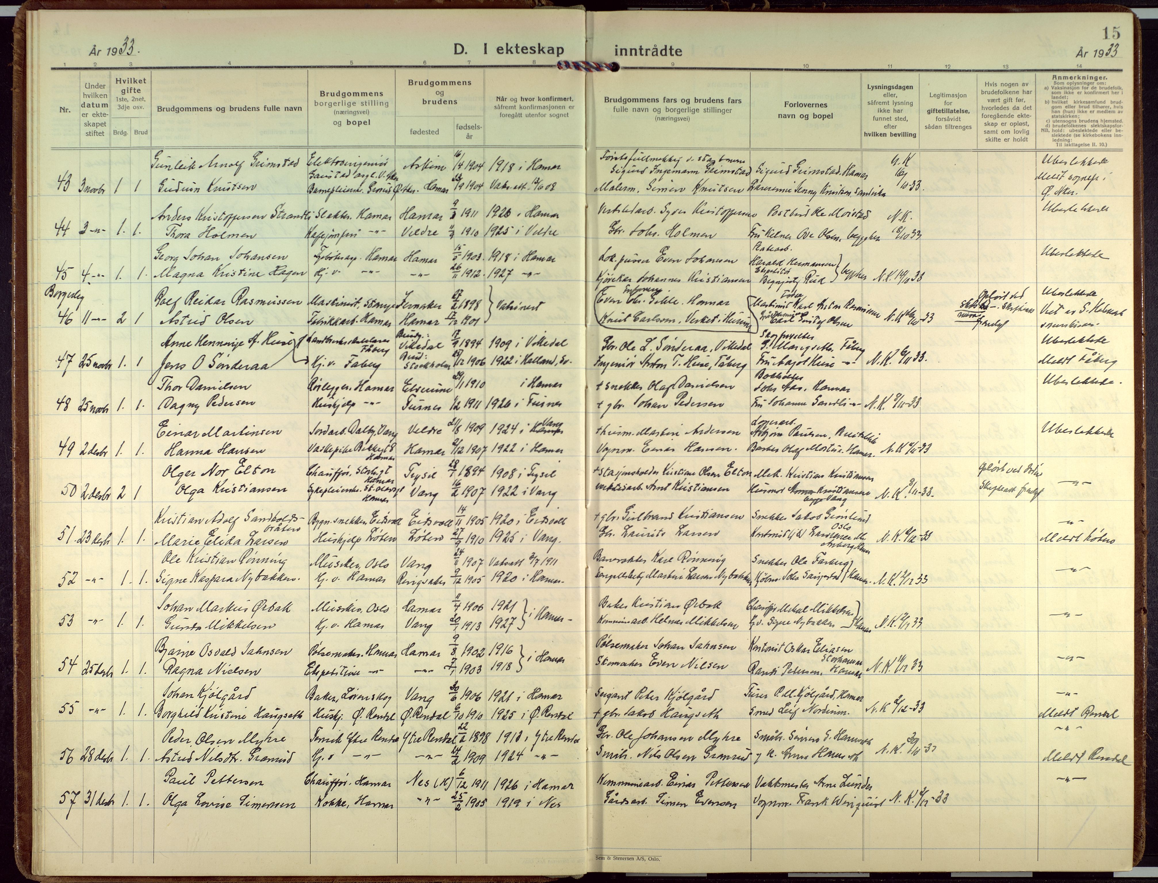 Hamar prestekontor, AV/SAH-DOMPH-002/H/Ha/Haa/L0006: Parish register (official) no. 6, 1931-1953, p. 15