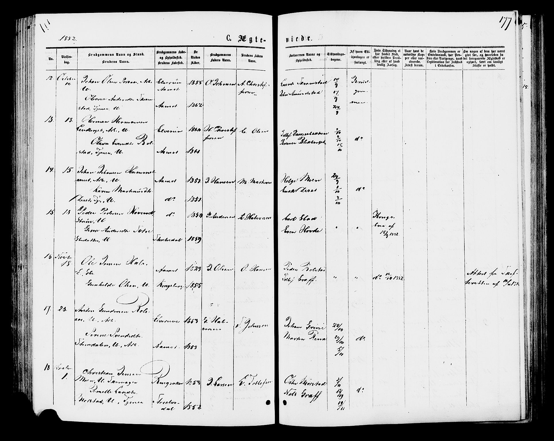 Åmot prestekontor, Hedmark, AV/SAH-PREST-056/H/Ha/Haa/L0009: Parish register (official) no. 9, 1875-1883, p. 177