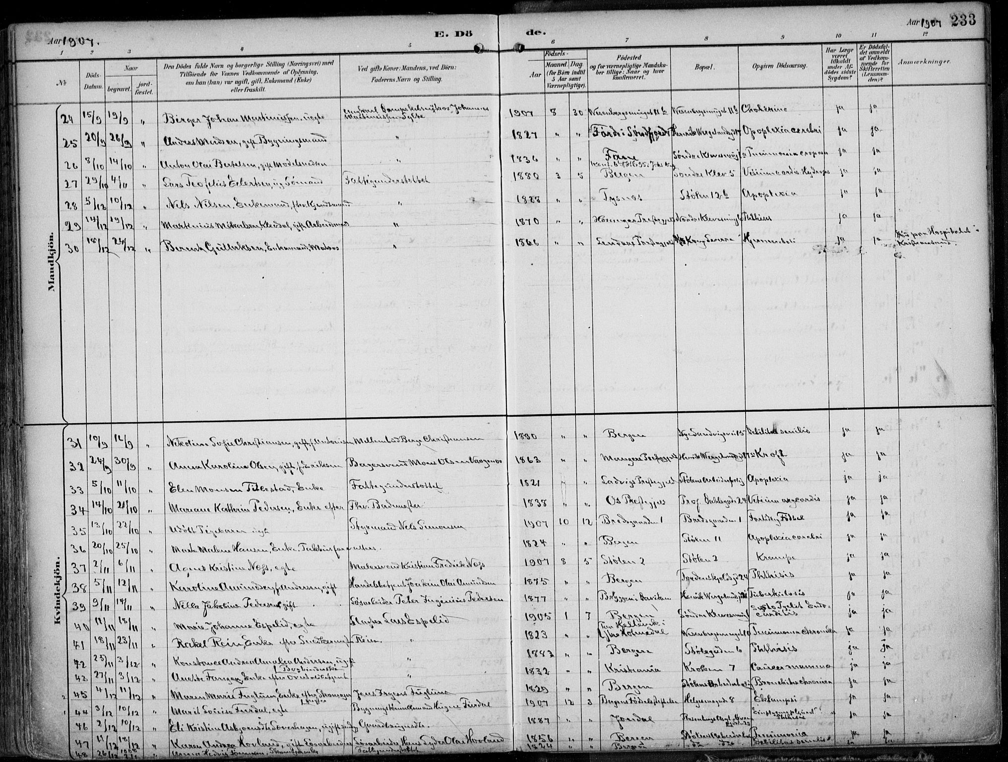 Mariakirken Sokneprestembete, AV/SAB-A-76901/H/Hab/L0005: Parish register (copy) no. A 5, 1893-1913, p. 233