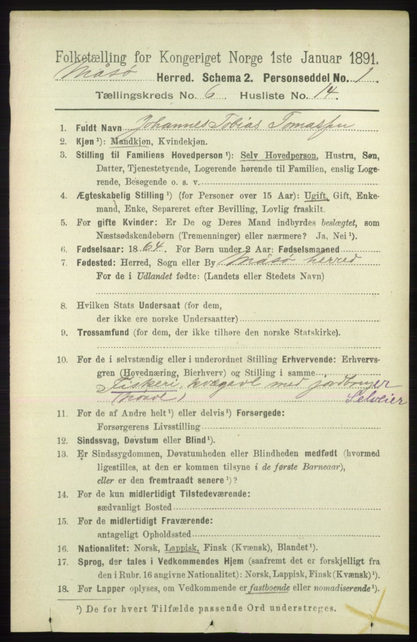 RA, 1891 census for 2018 Måsøy, 1891, p. 1207