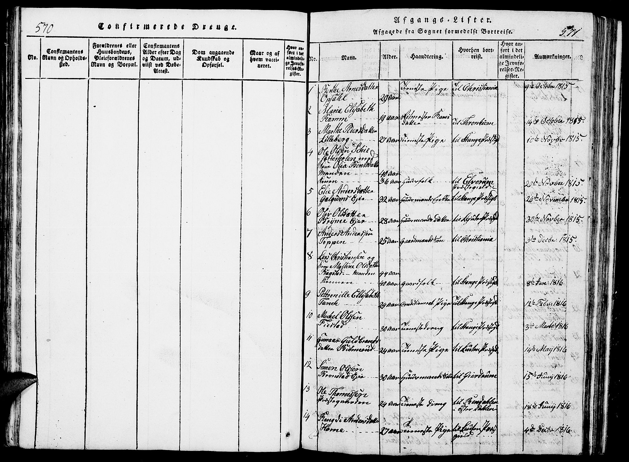 Romedal prestekontor, SAH/PREST-004/L/L0005: Parish register (copy) no. 5, 1814-1829, p. 570-571