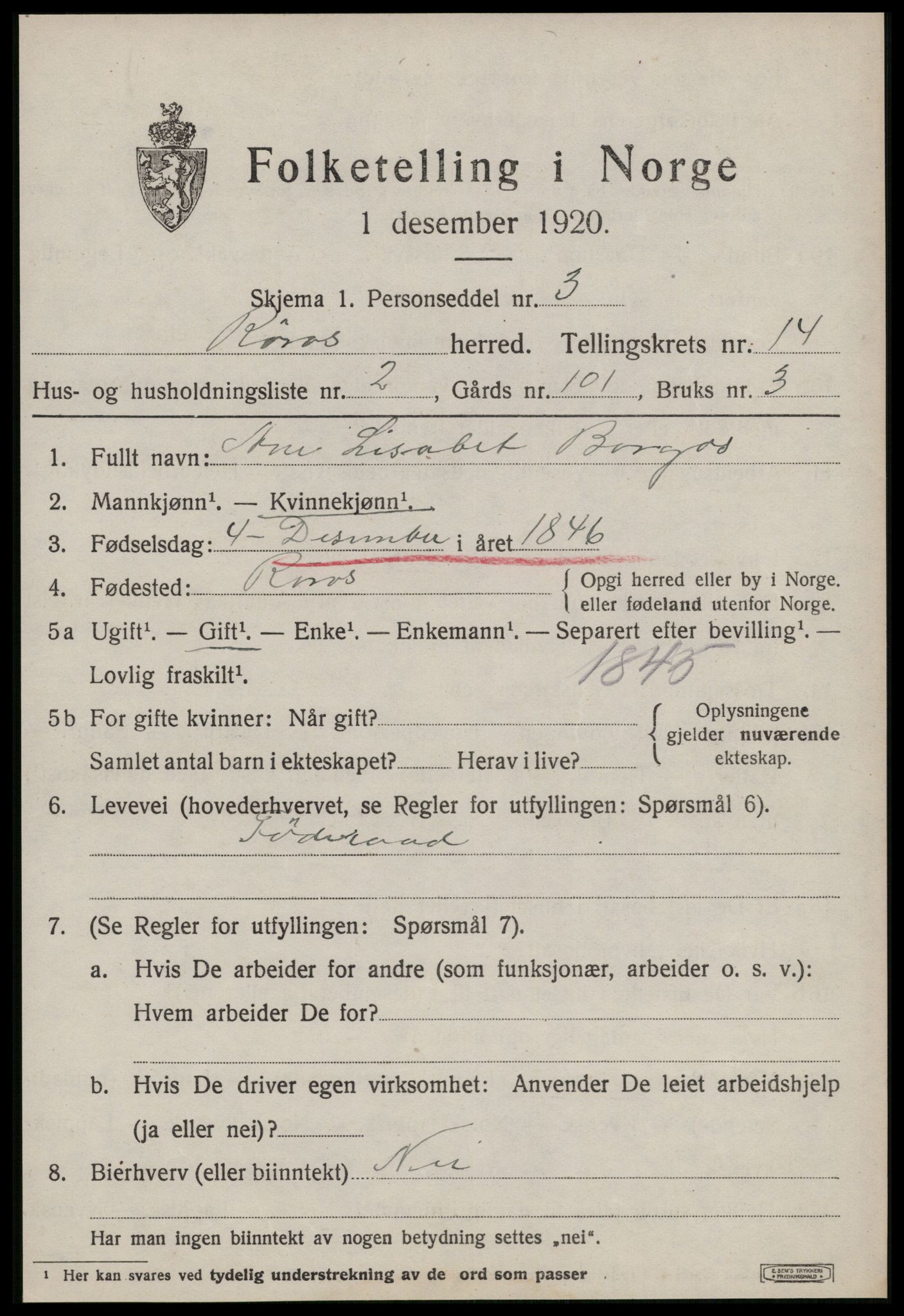 SAT, 1920 census for Røros, 1920, p. 9682