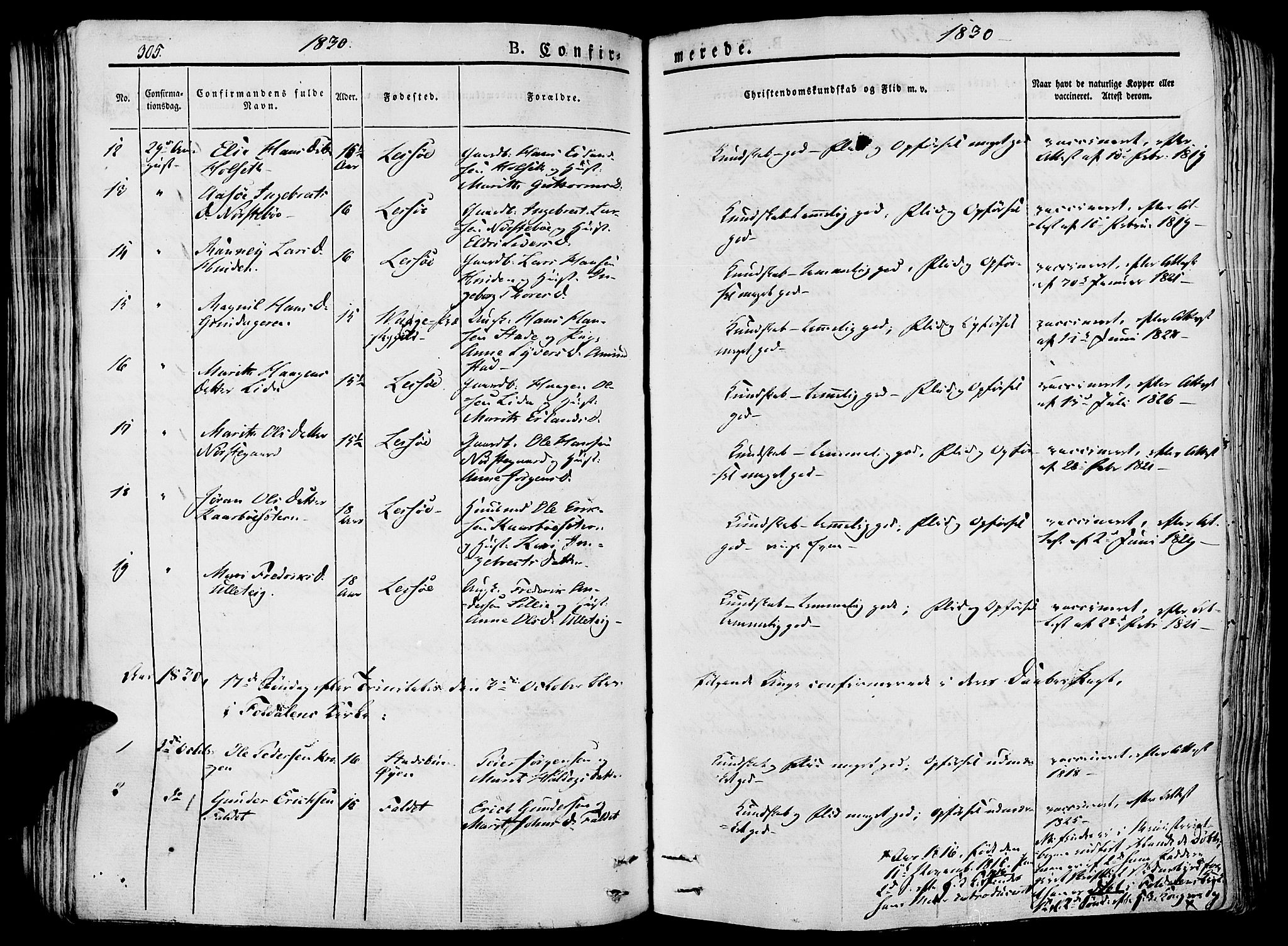 Lesja prestekontor, SAH/PREST-068/H/Ha/Haa/L0005: Parish register (official) no. 5, 1830-1842, p. 305