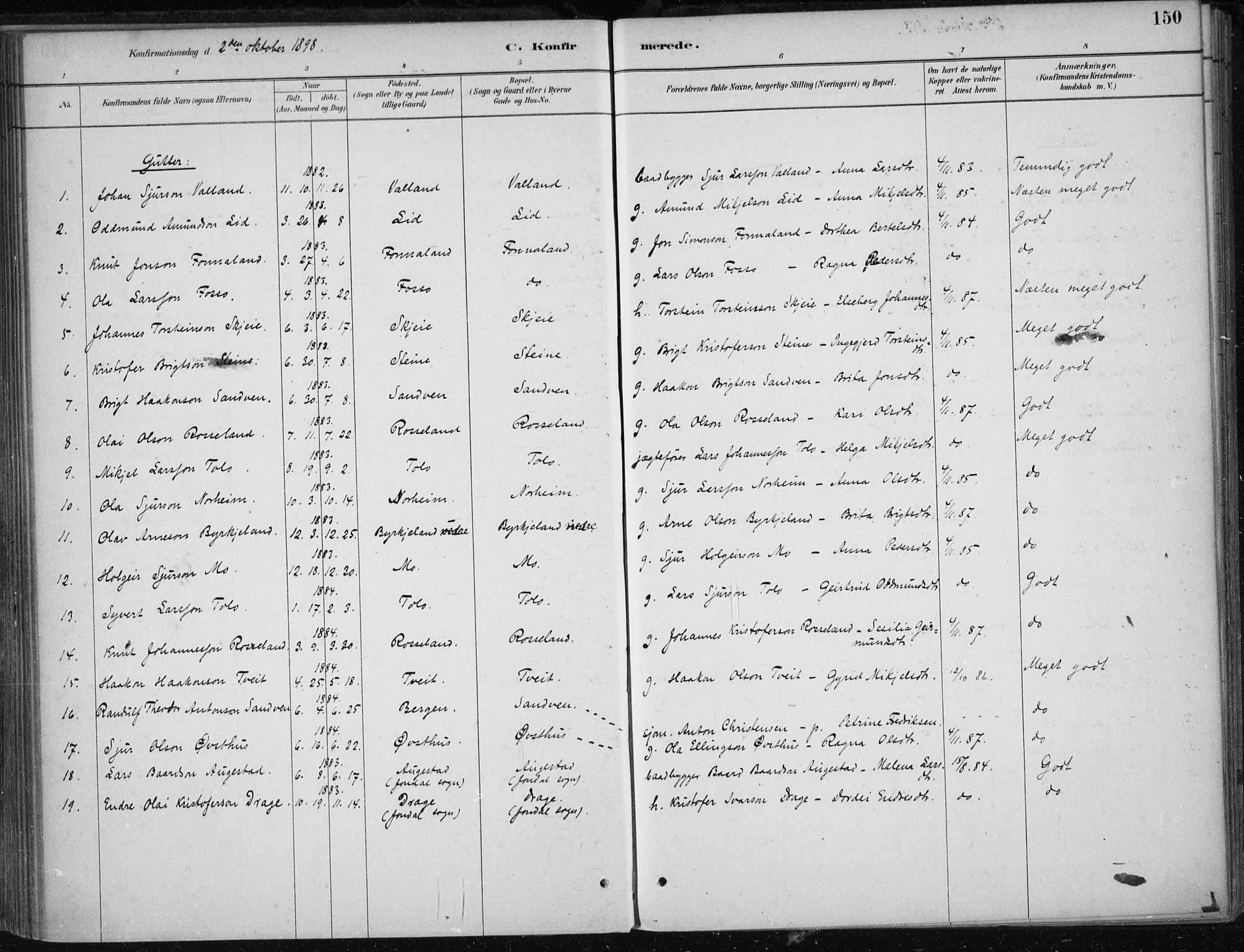 Kvam sokneprestembete, AV/SAB-A-76201/H/Haa: Parish register (official) no. B  1, 1880-1908, p. 150