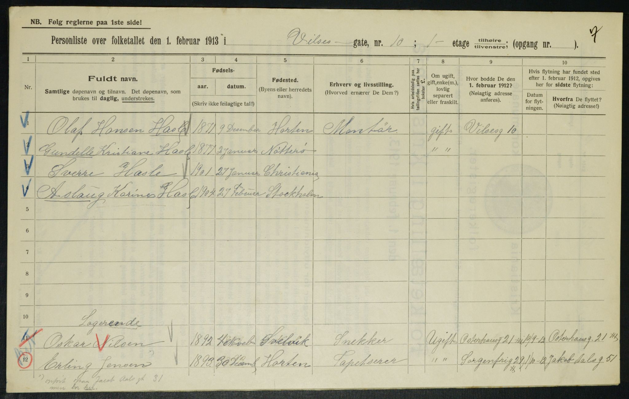 OBA, Municipal Census 1913 for Kristiania, 1913, p. 128387