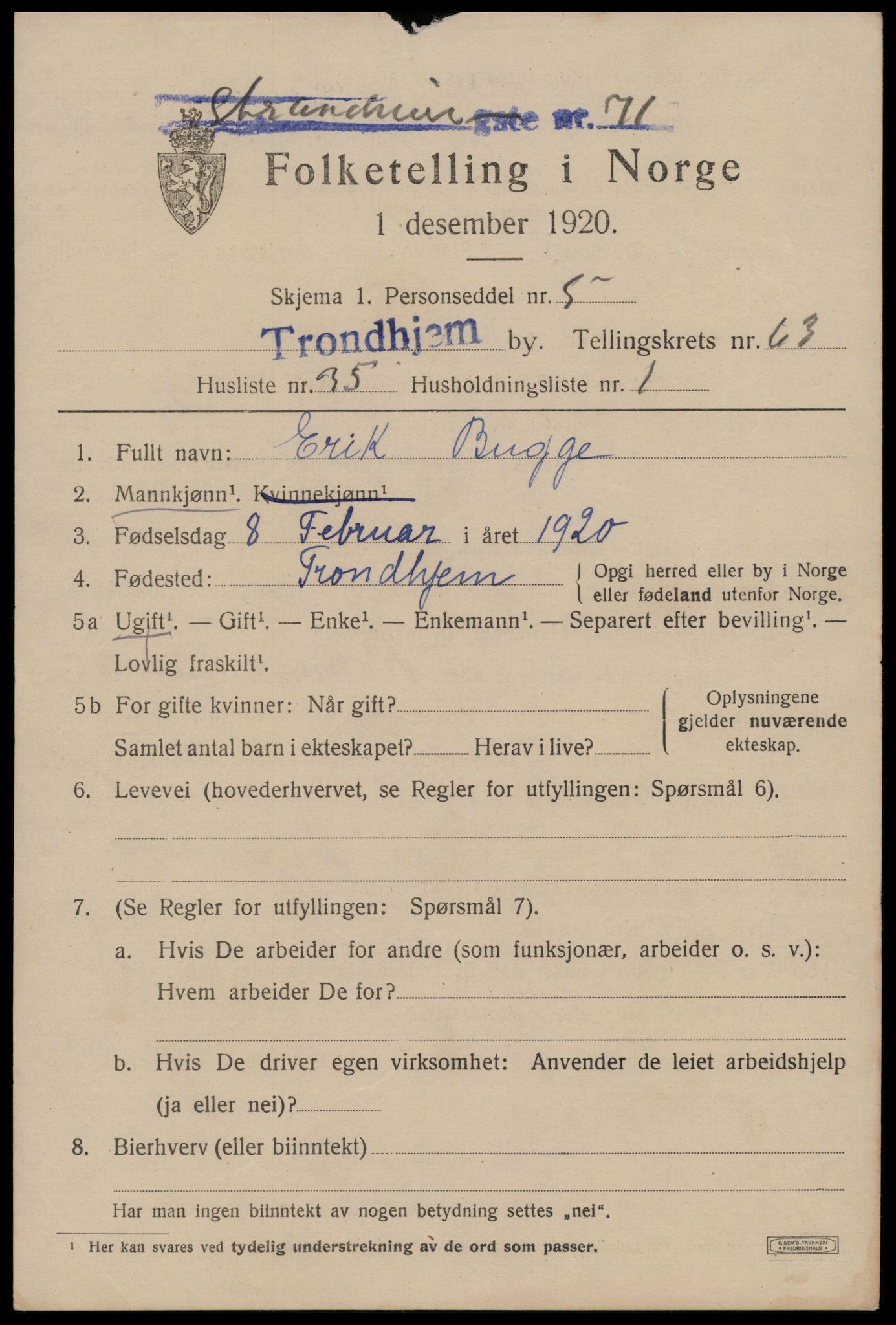 SAT, 1920 census for Trondheim, 1920, p. 127132