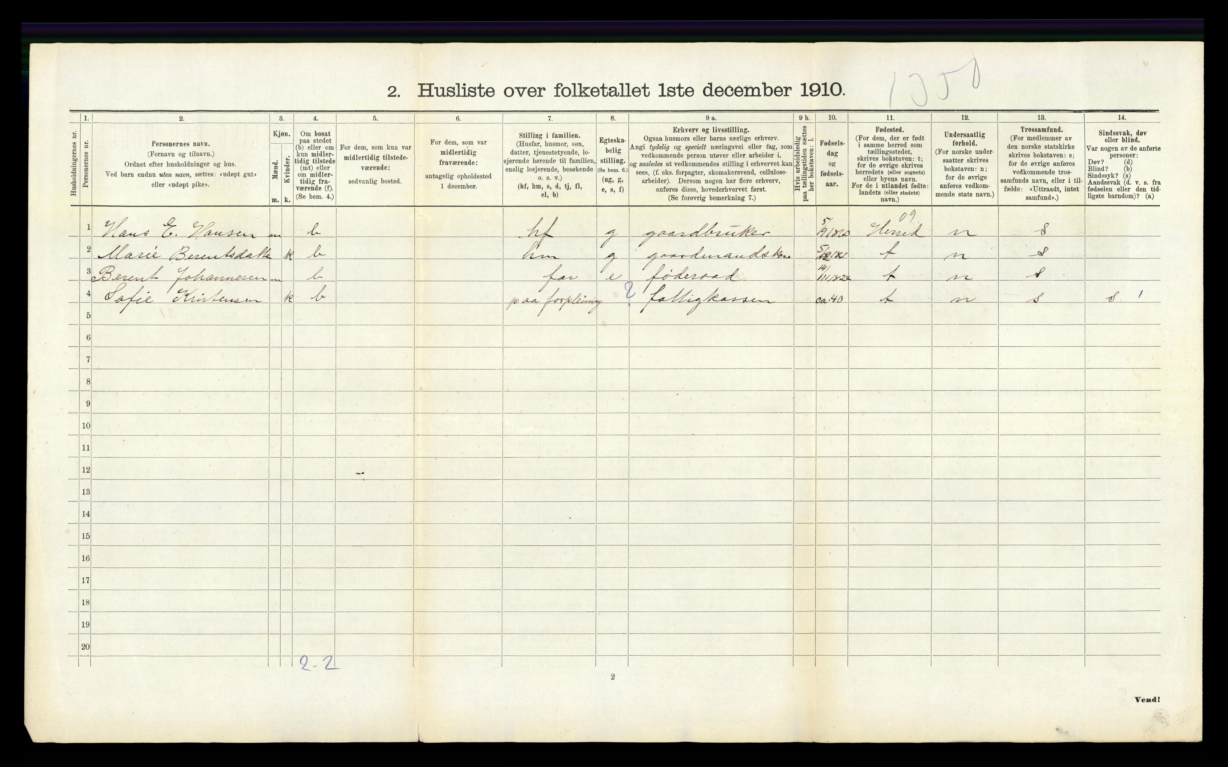 RA, 1910 census for Vanse, 1910, p. 684