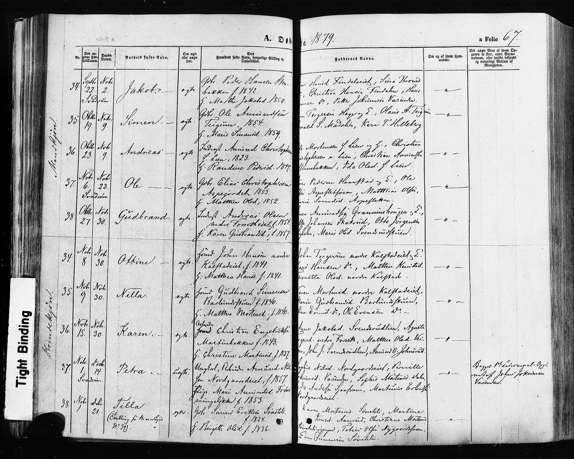 Gausdal prestekontor, SAH/PREST-090/H/Ha/Haa/L0010: Parish register (official) no. 10, 1867-1886, p. 67
