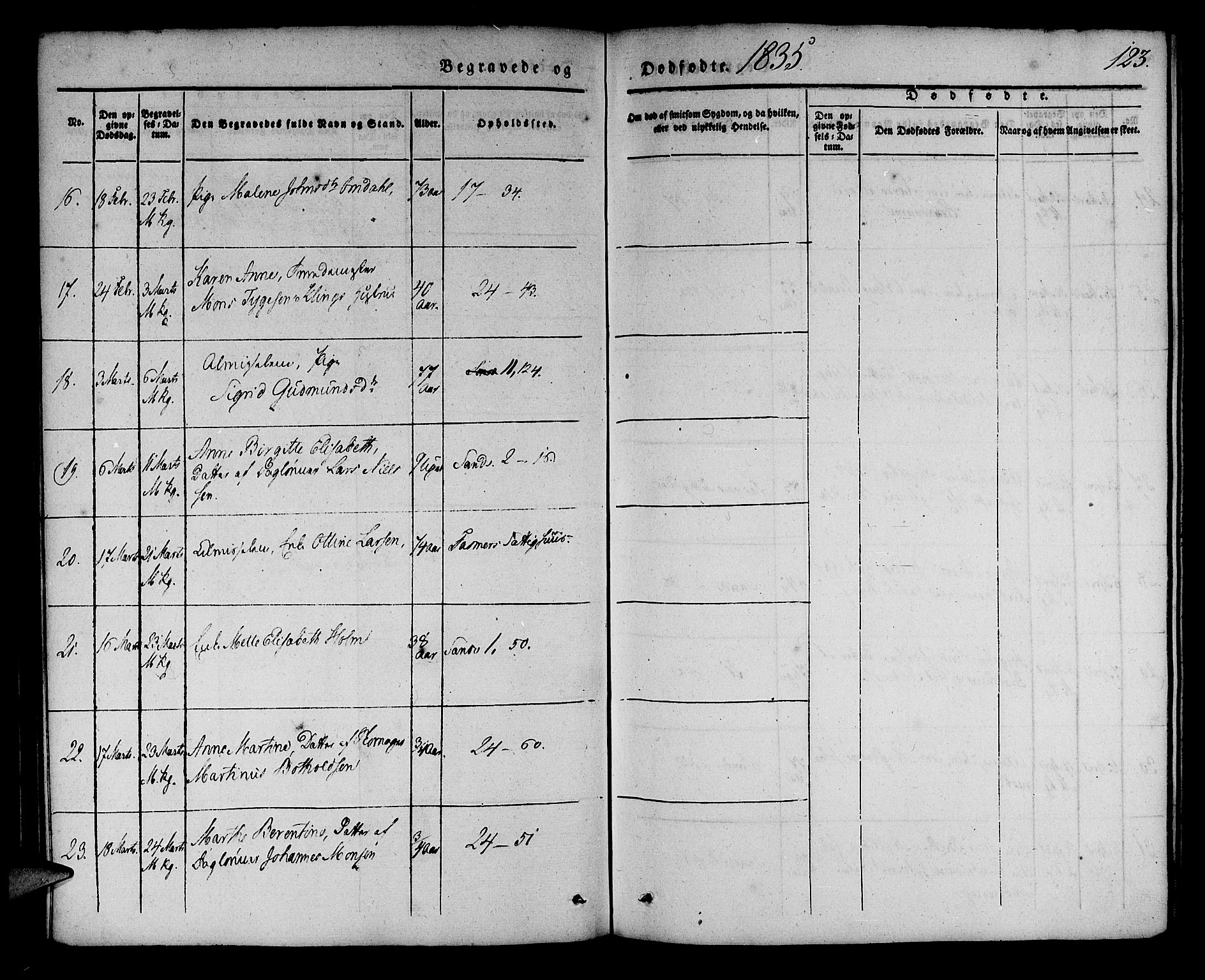 Korskirken sokneprestembete, AV/SAB-A-76101/H/Haa/L0043: Parish register (official) no. E 1, 1834-1848, p. 123