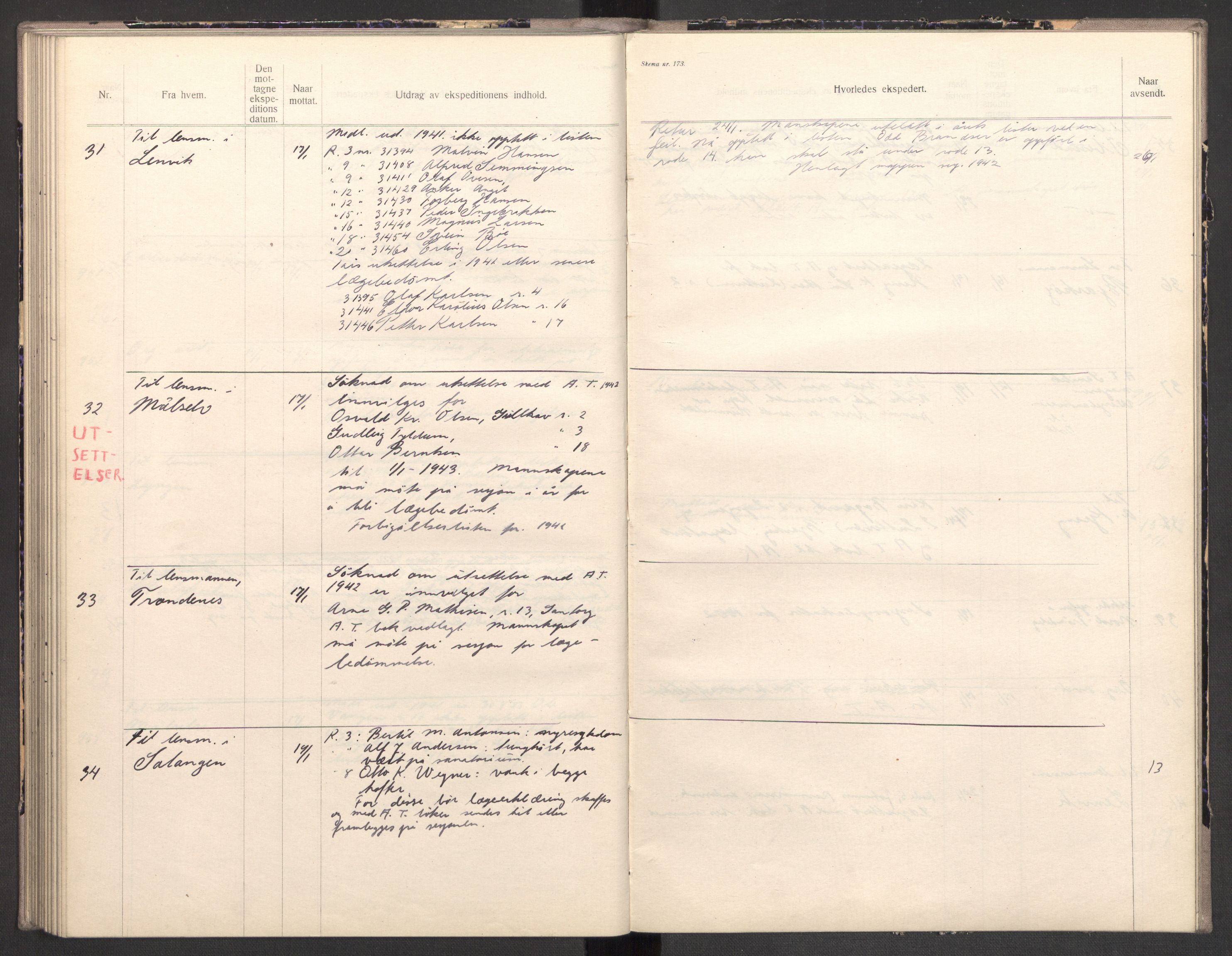 Norges arbeidstjeneste, AV/RA-S-5014/C/Ca/L0001: Journal for utskrivning Nordland og Troms, 1940-1942, p. 152