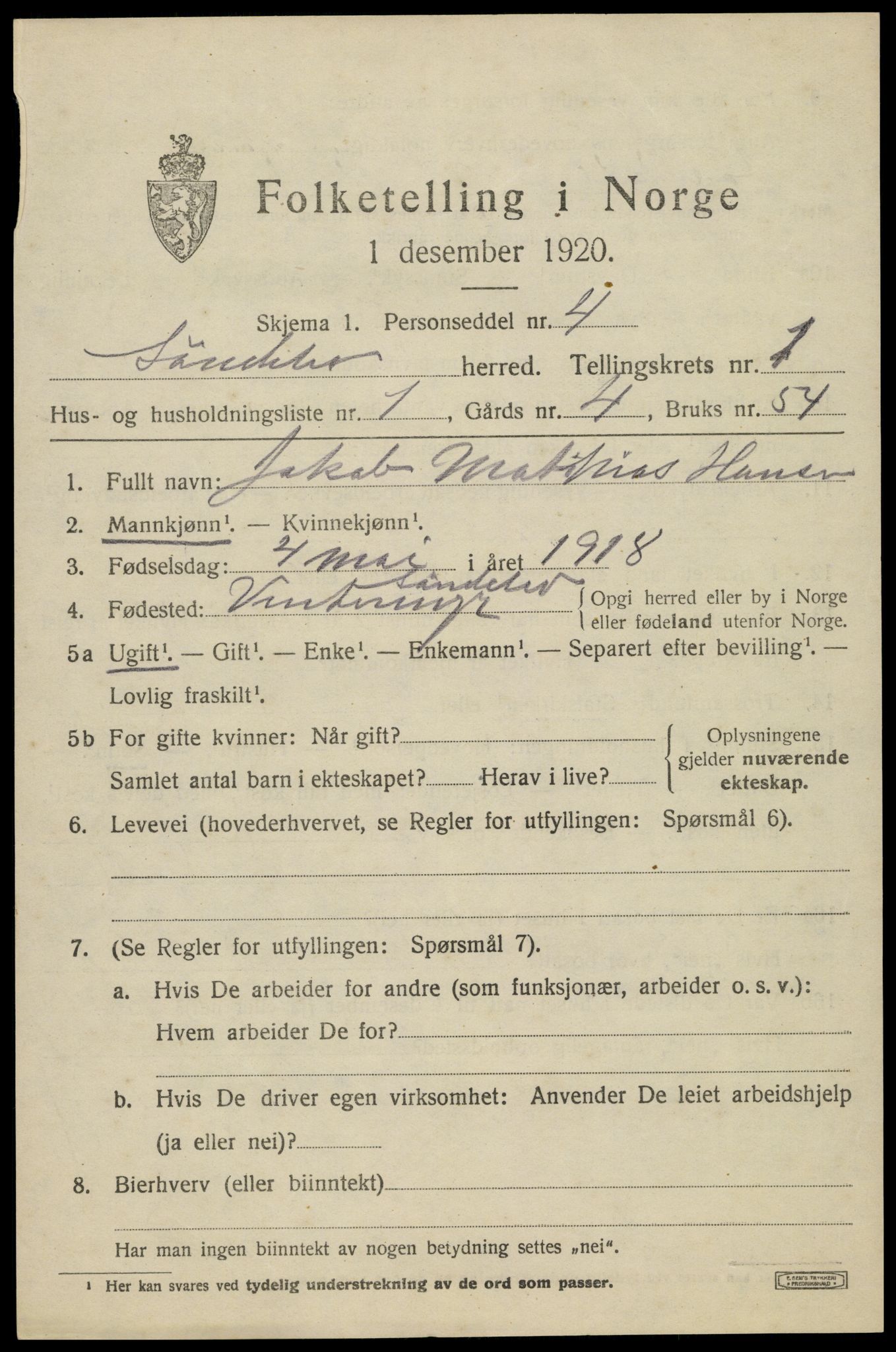 SAK, 1920 census for Søndeled, 1920, p. 1345