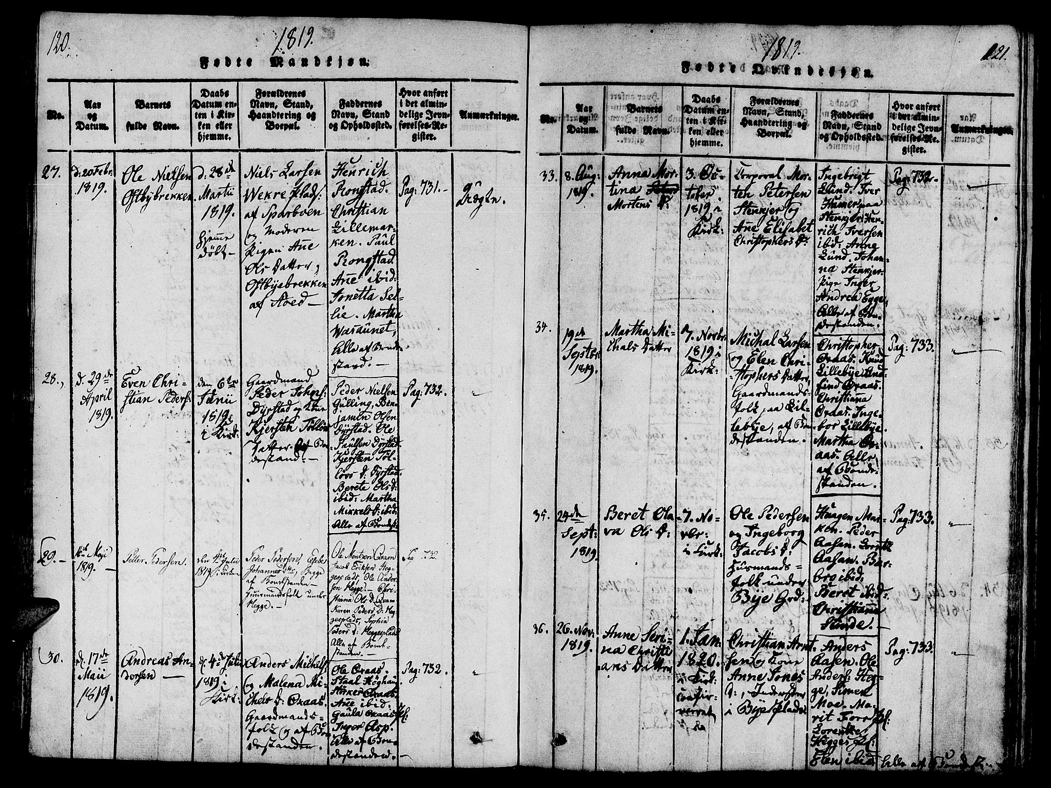 Ministerialprotokoller, klokkerbøker og fødselsregistre - Nord-Trøndelag, SAT/A-1458/746/L0441: Parish register (official) no. 746A03 /3, 1816-1827, p. 120-121