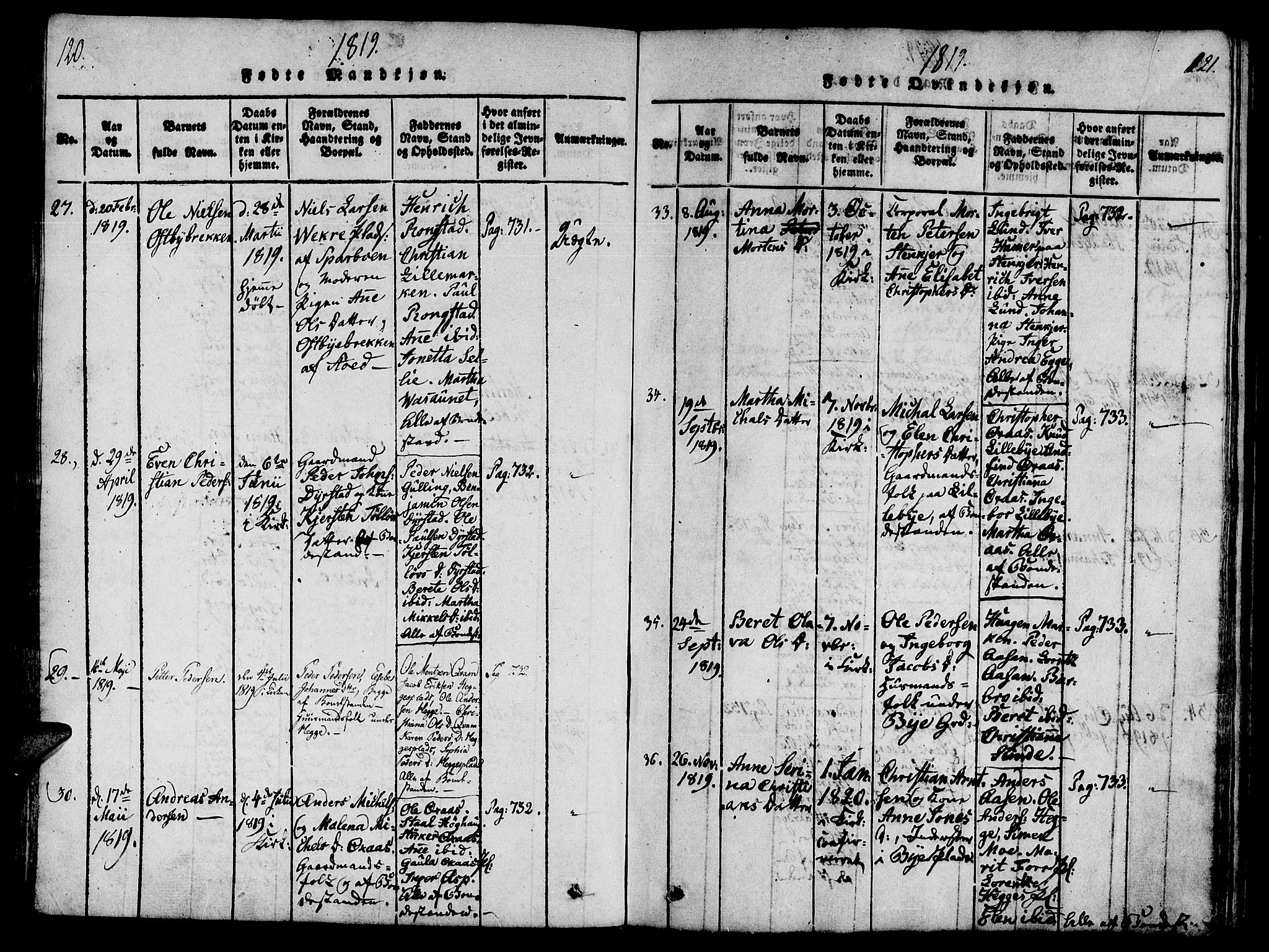 Ministerialprotokoller, klokkerbøker og fødselsregistre - Nord-Trøndelag, AV/SAT-A-1458/746/L0441: Parish register (official) no. 746A03 /3, 1816-1827, p. 120-121