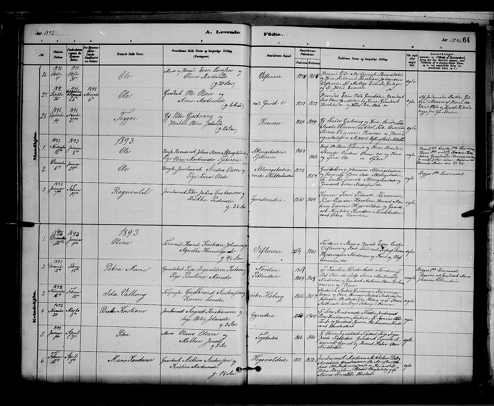 Stange prestekontor, SAH/PREST-002/L/L0007: Parish register (copy) no. 7, 1880-1893, p. 64