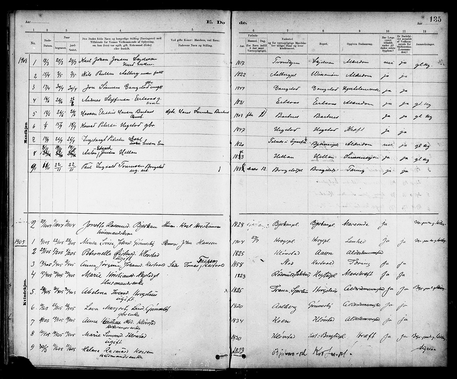 Ministerialprotokoller, klokkerbøker og fødselsregistre - Nord-Trøndelag, AV/SAT-A-1458/732/L0318: Parish register (copy) no. 732C02, 1881-1911, p. 135