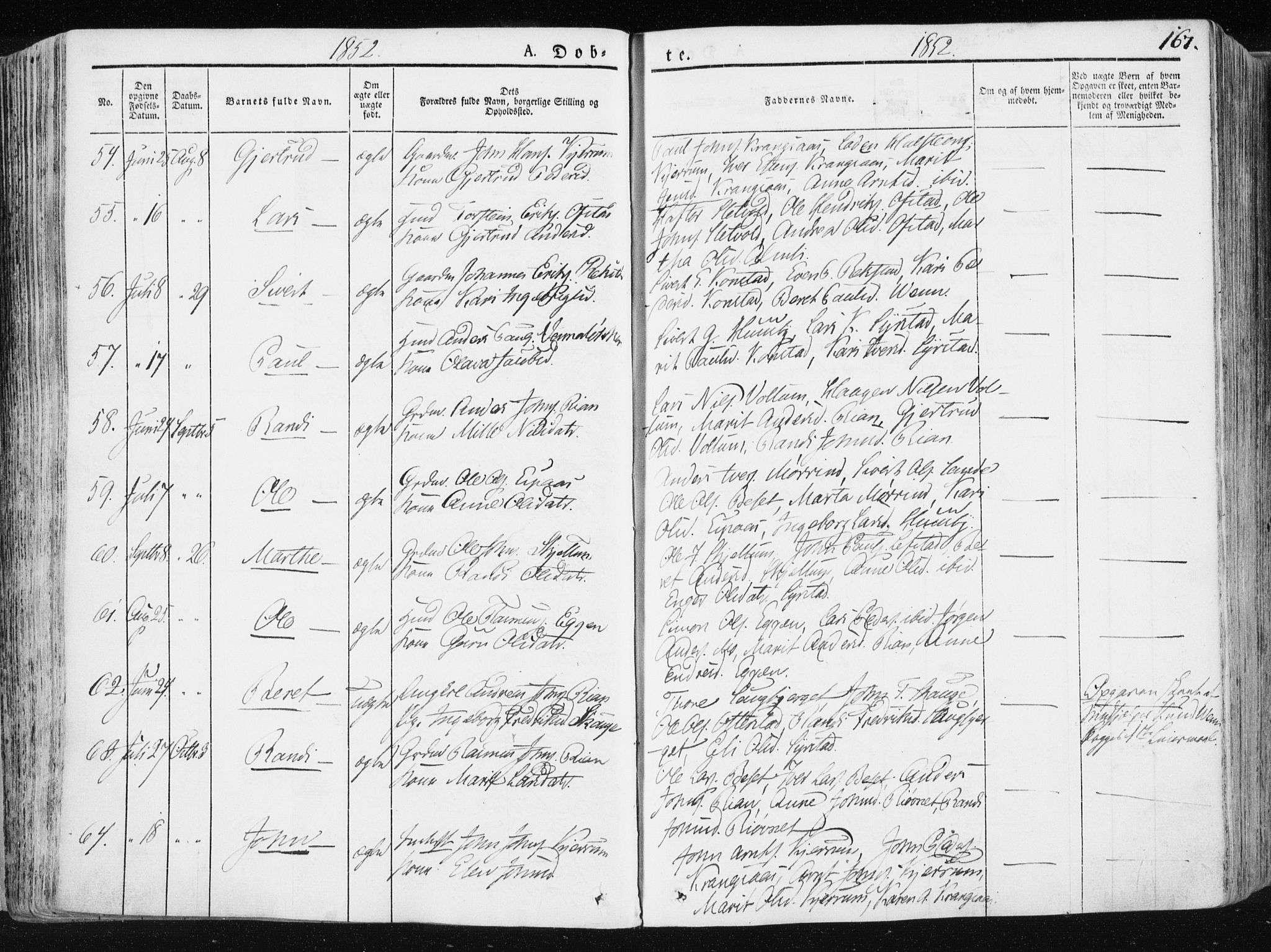 Ministerialprotokoller, klokkerbøker og fødselsregistre - Sør-Trøndelag, AV/SAT-A-1456/665/L0771: Parish register (official) no. 665A06, 1830-1856, p. 167